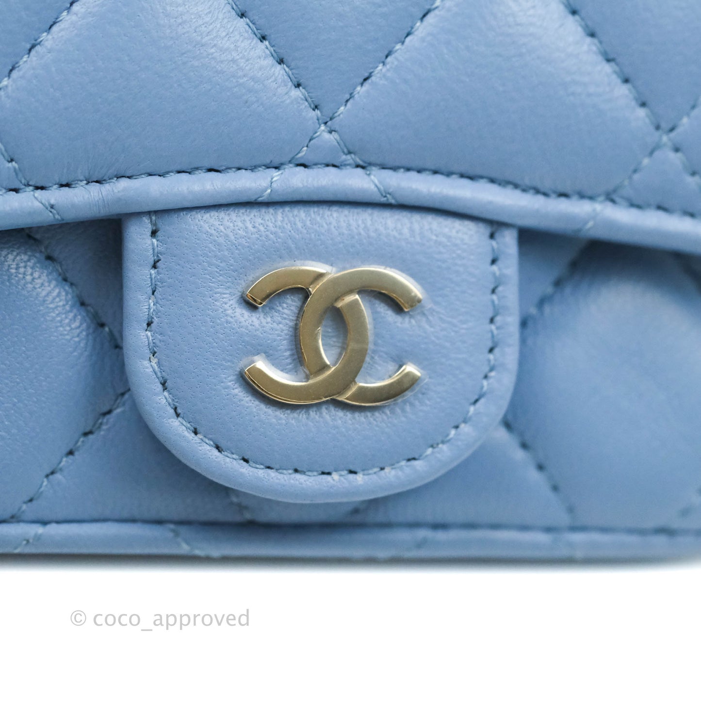 Chanel Mini Card Holder Chain Belt Bag Blue Lambskin Gold Hardware