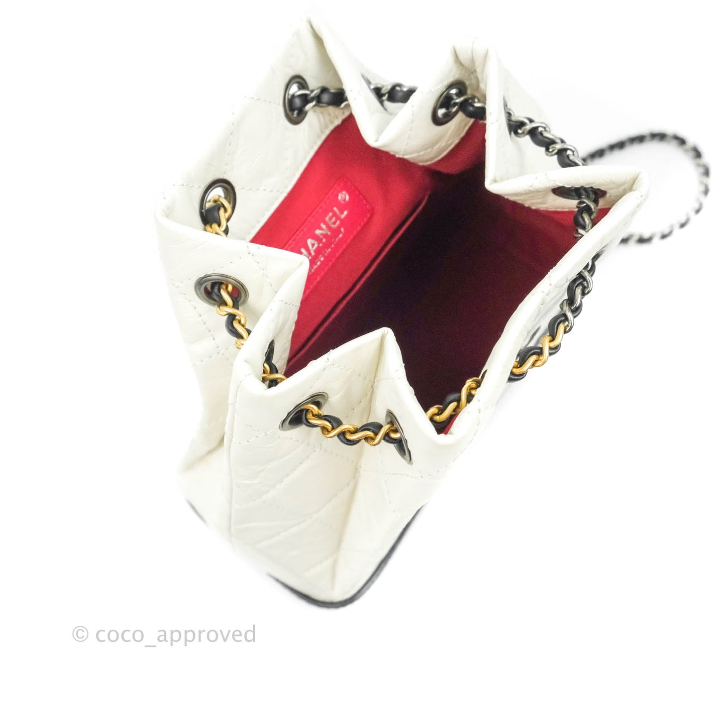 Chanel Small Gabrielle Backpack White Black Aged Calfskin