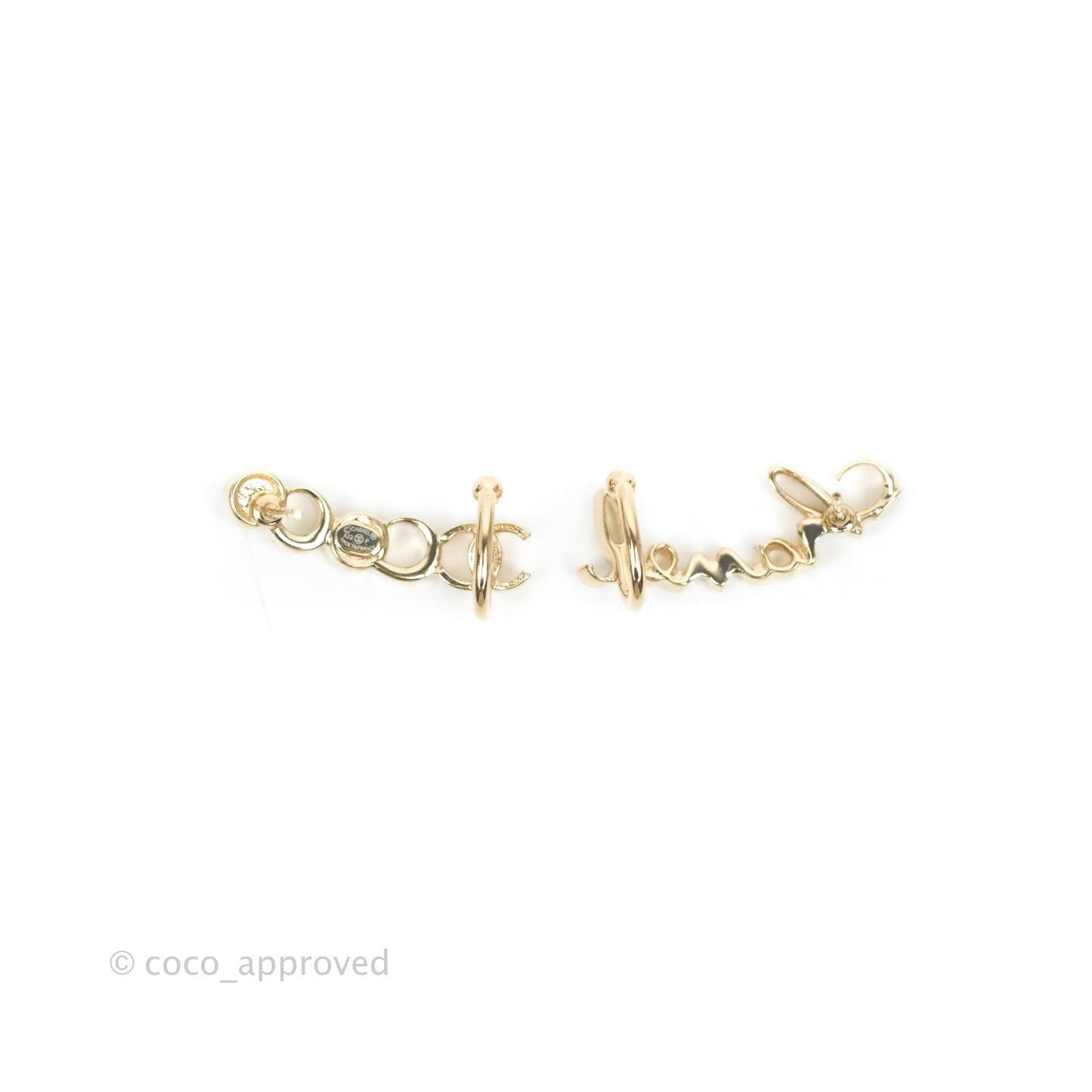 Chanel CC Coco Crystal Earrings Ear Clip Gold Tone 22P