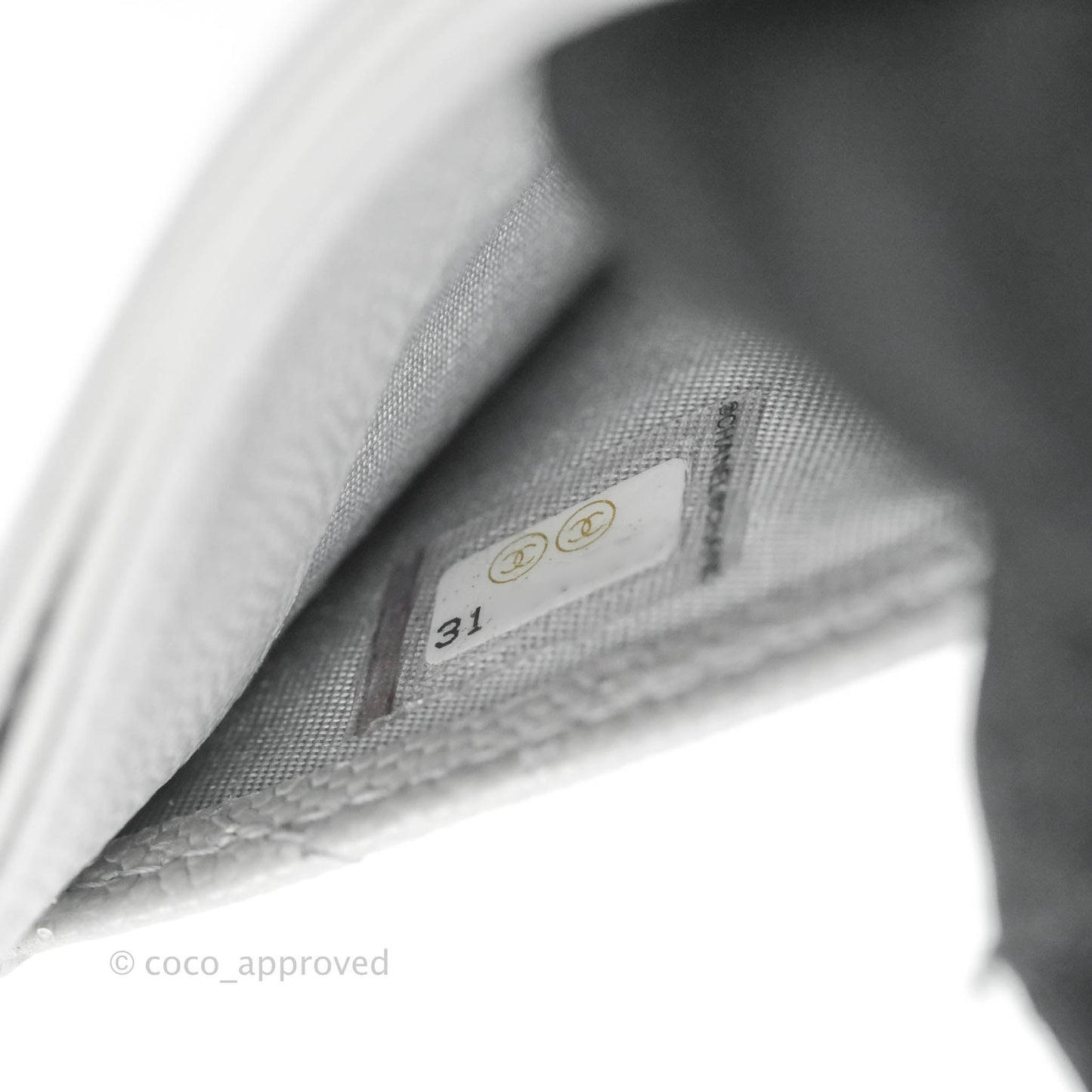 Chanel Classic Caviar Flat Card Holder Grey Gold Hardware 21A