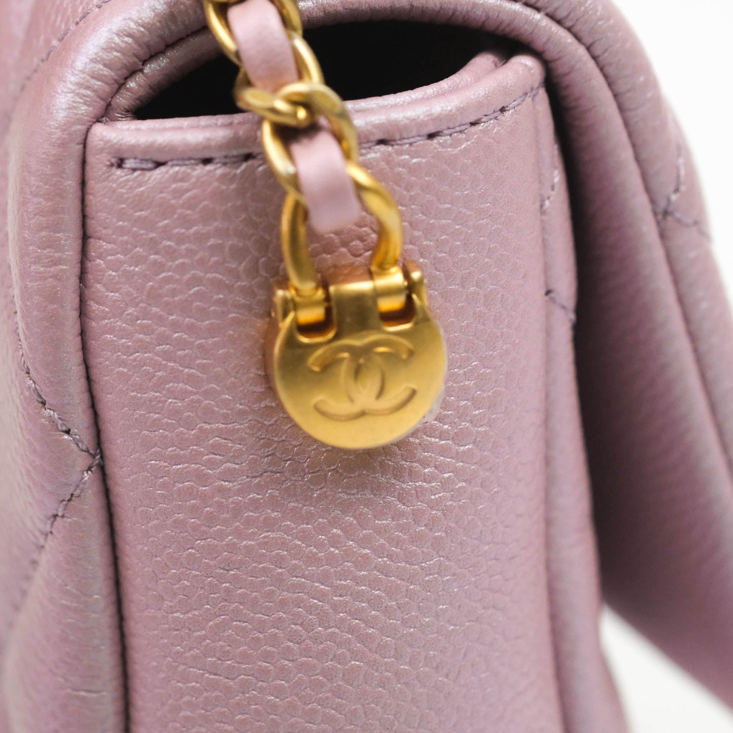 Chanel Quilted My Perfect Mini Iridescent Pink Caviar Aged Gold Hardware 21K