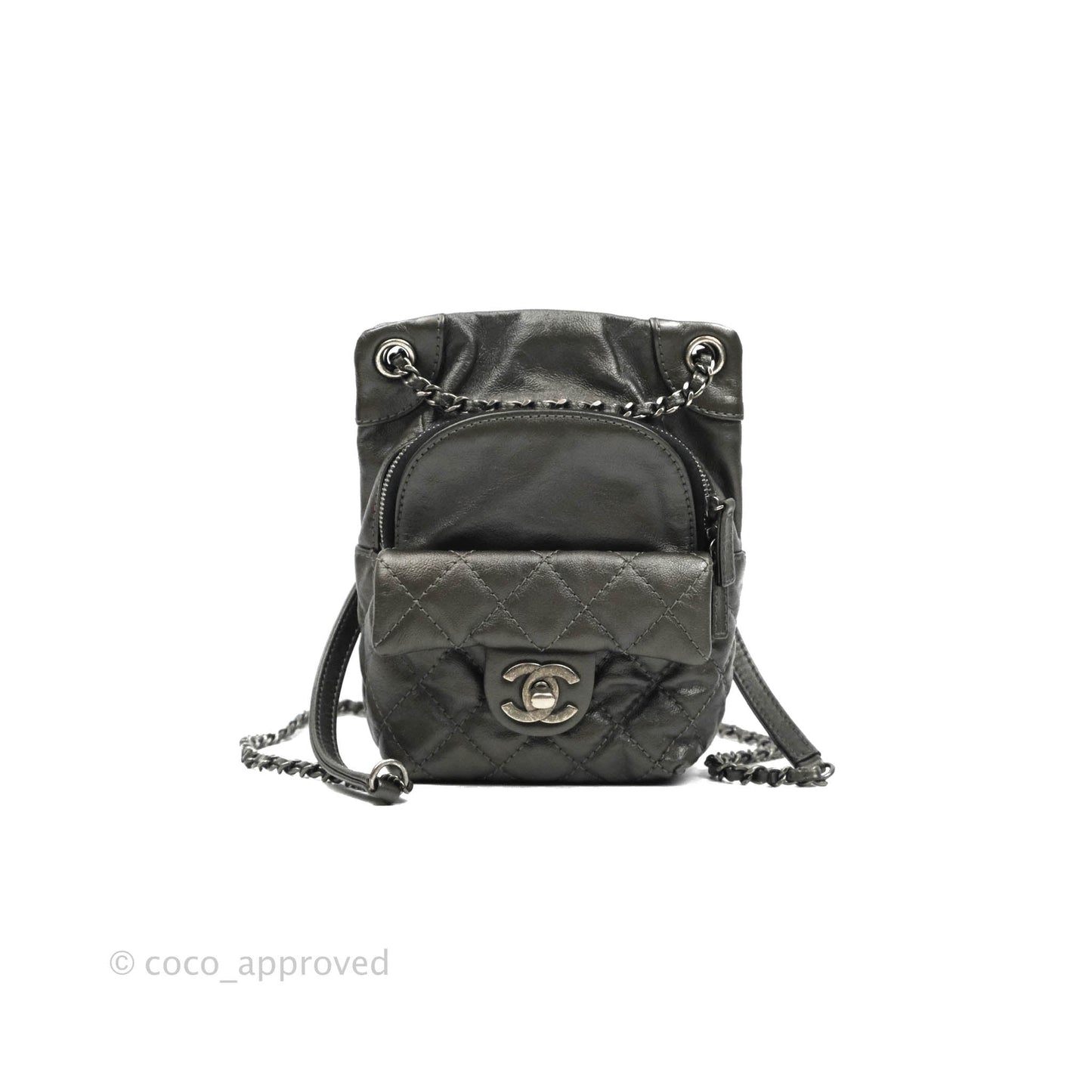 Chanel Chain Backpack Metallic Grey Lambskin Ruthenium Hardware