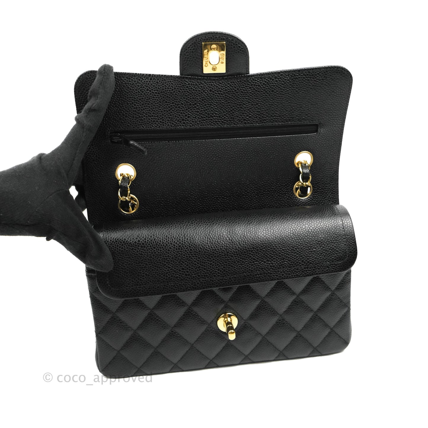 Chanel Small Classic Quilted Flap Black Caviar Gold Hardware
