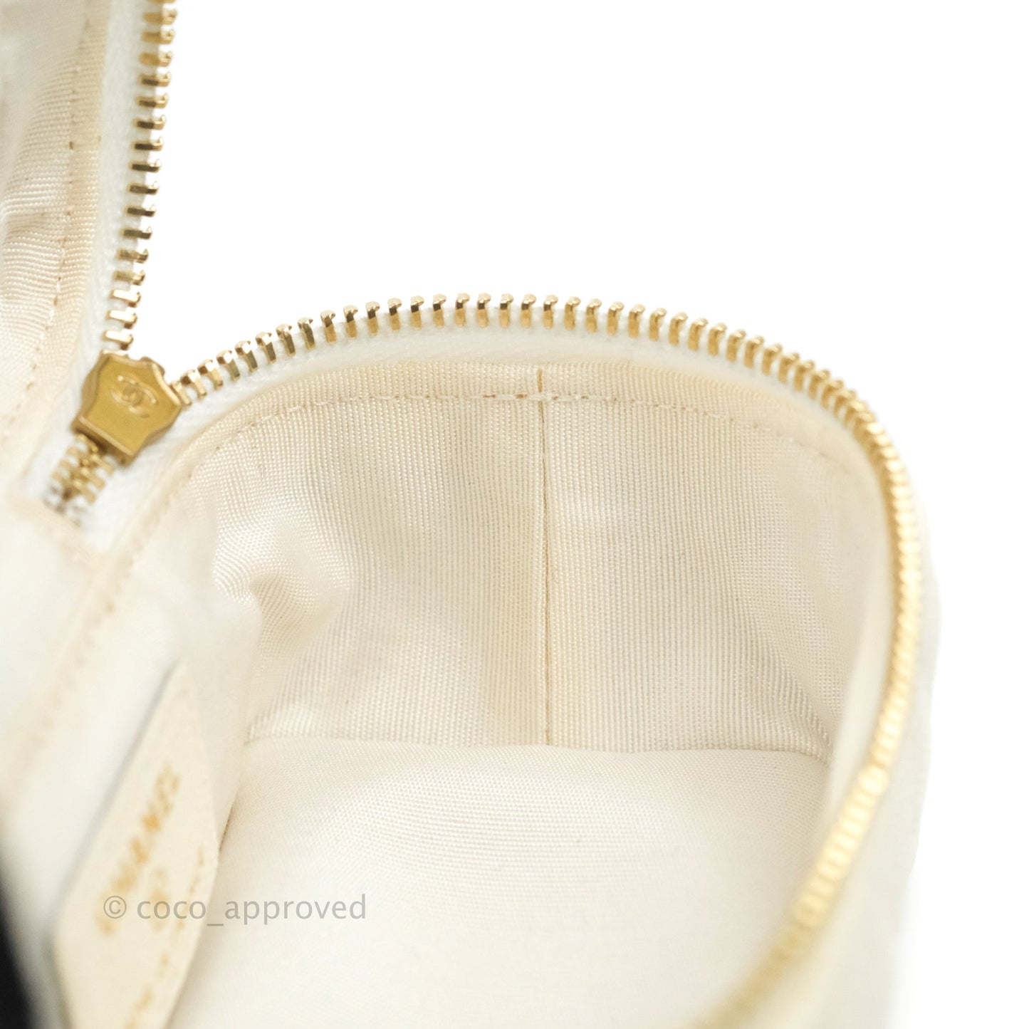 Chanel Mini Clutch With Chain White Caviar Aged Gold Hardware