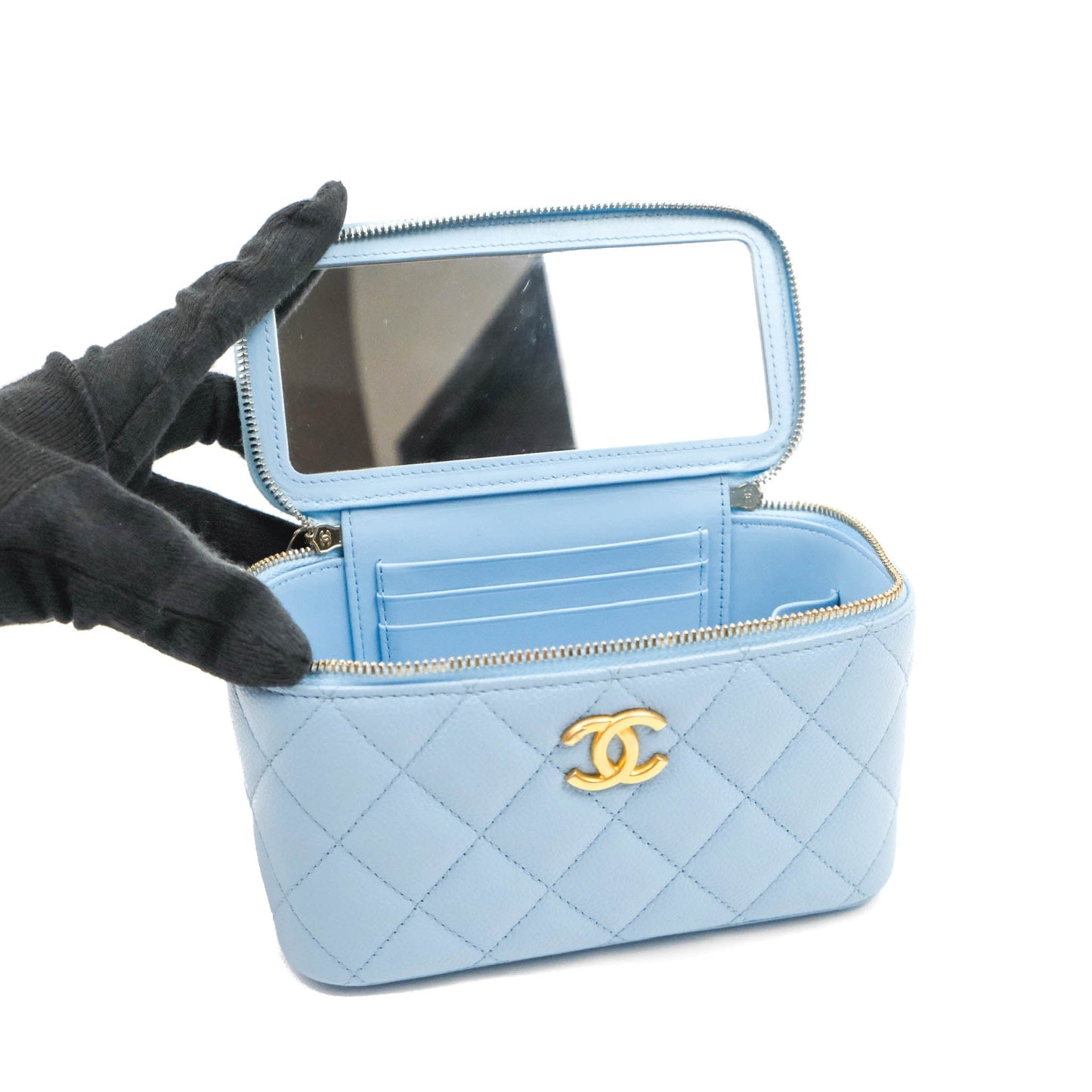 Chanel Vanity Rectangular with Top Handle Pick Me Up Blue Caviar Aged Gold Hardware 22S
