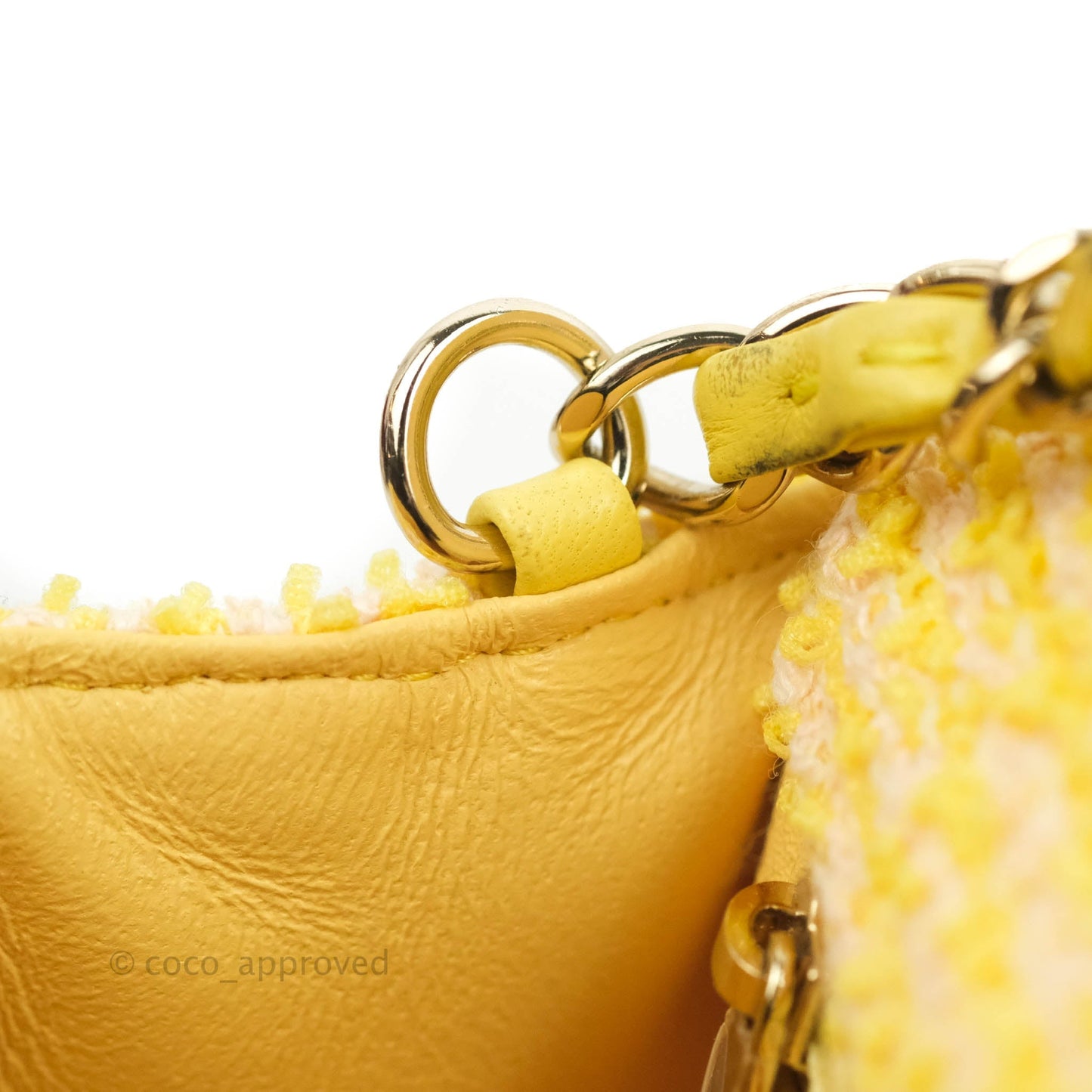 Chanel Classic Mini Rectangular Flap Yellow Tweed Gold Hardware