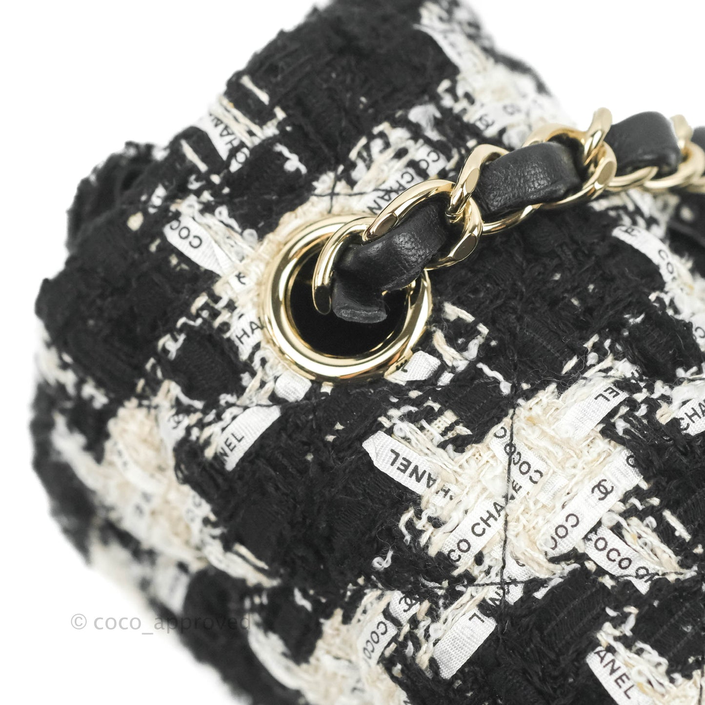 Chanel Quilted Mini Rectangular Flap Tweed Houndstooth Black & White Gold Hardware