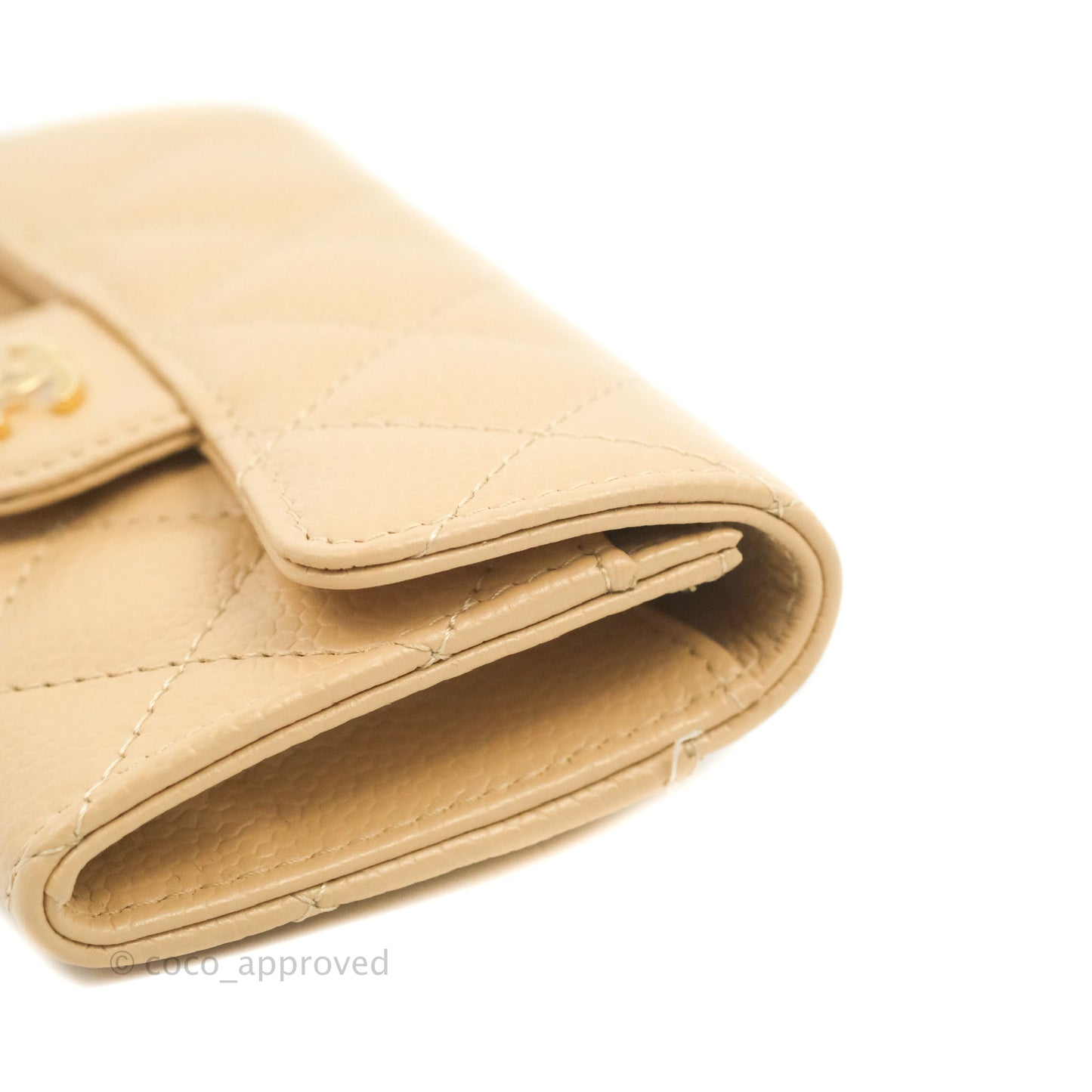 Chanel Quilted Flap Card Holder Beige Caviar Gold Hardware