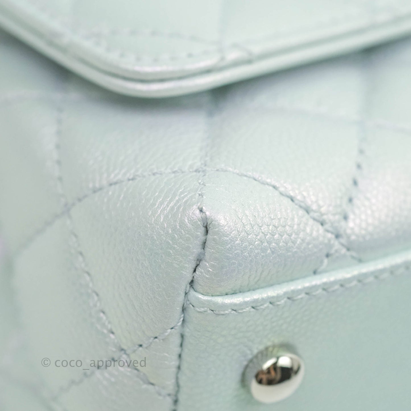 Chanel Mini Coco Handle Quilted Iridescent Light Blue Caviar Rainbow Hardware