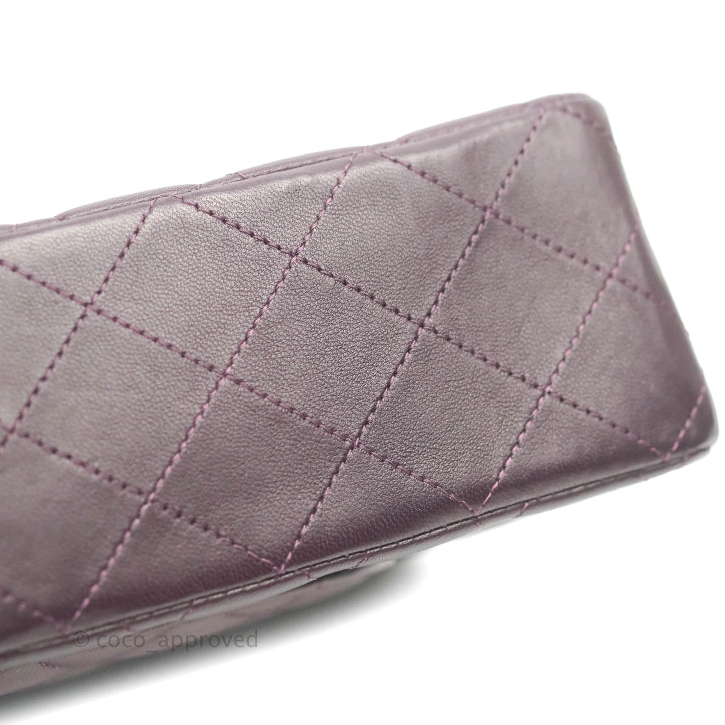 Chanel Classic M/L Medium Flap Quilted Purple Burgundy Lambskin Silver Hardware