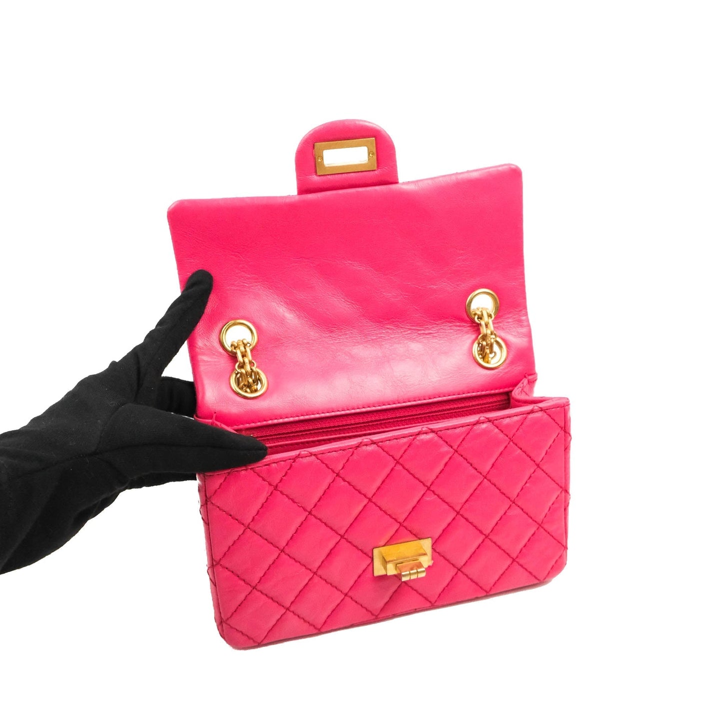 Chanel Mini Reissue 224 Fuschia Pink Aged Calfskin Aged Gold Hardware
