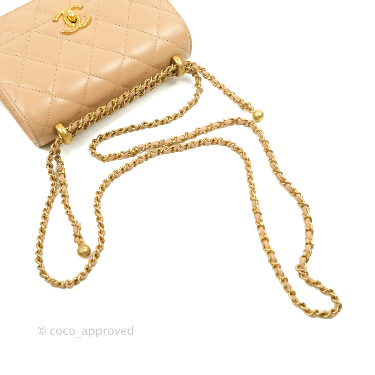 Chanel Quilted Mini Perfect Fit Adjustable Beige Calfskin Gold Hardware 21A