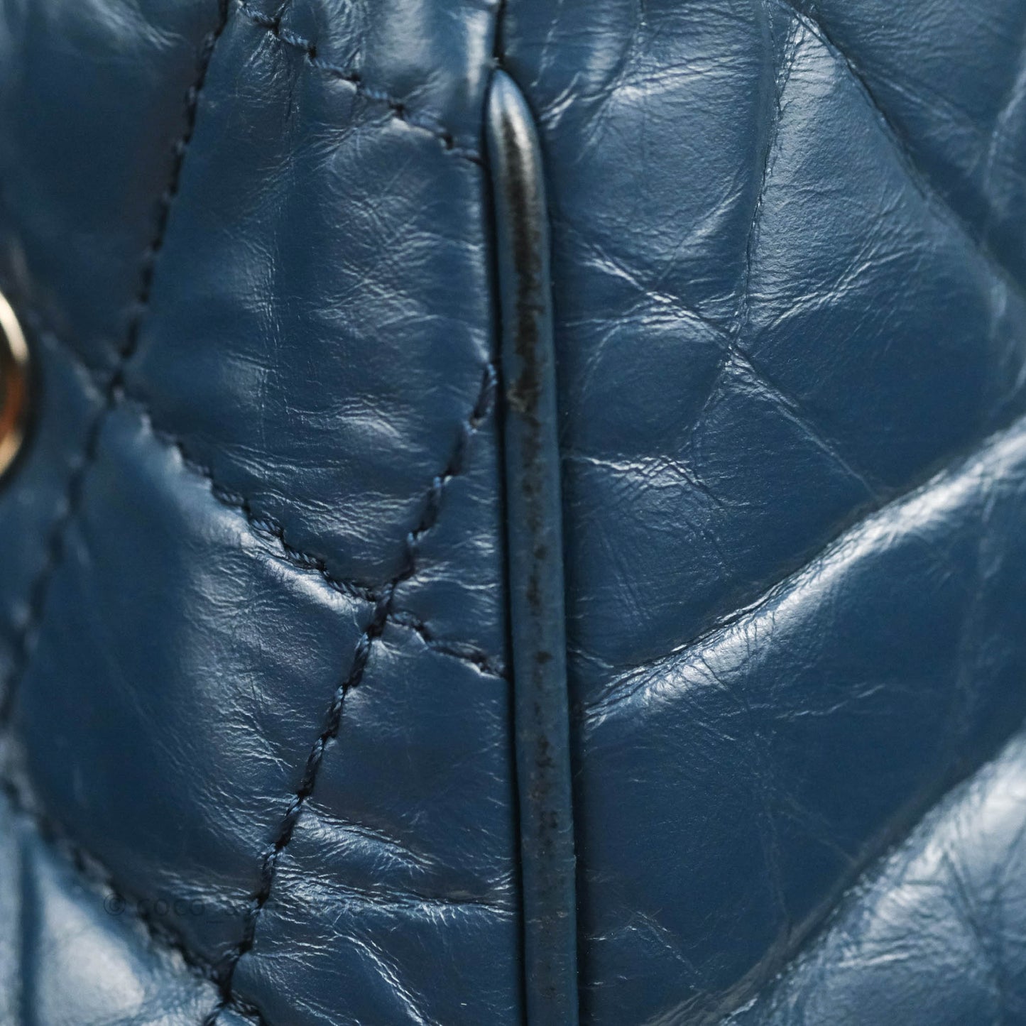 Chanel Drawstring Bucket Bag Dark Blue Aged Calfskin Silver Hardware