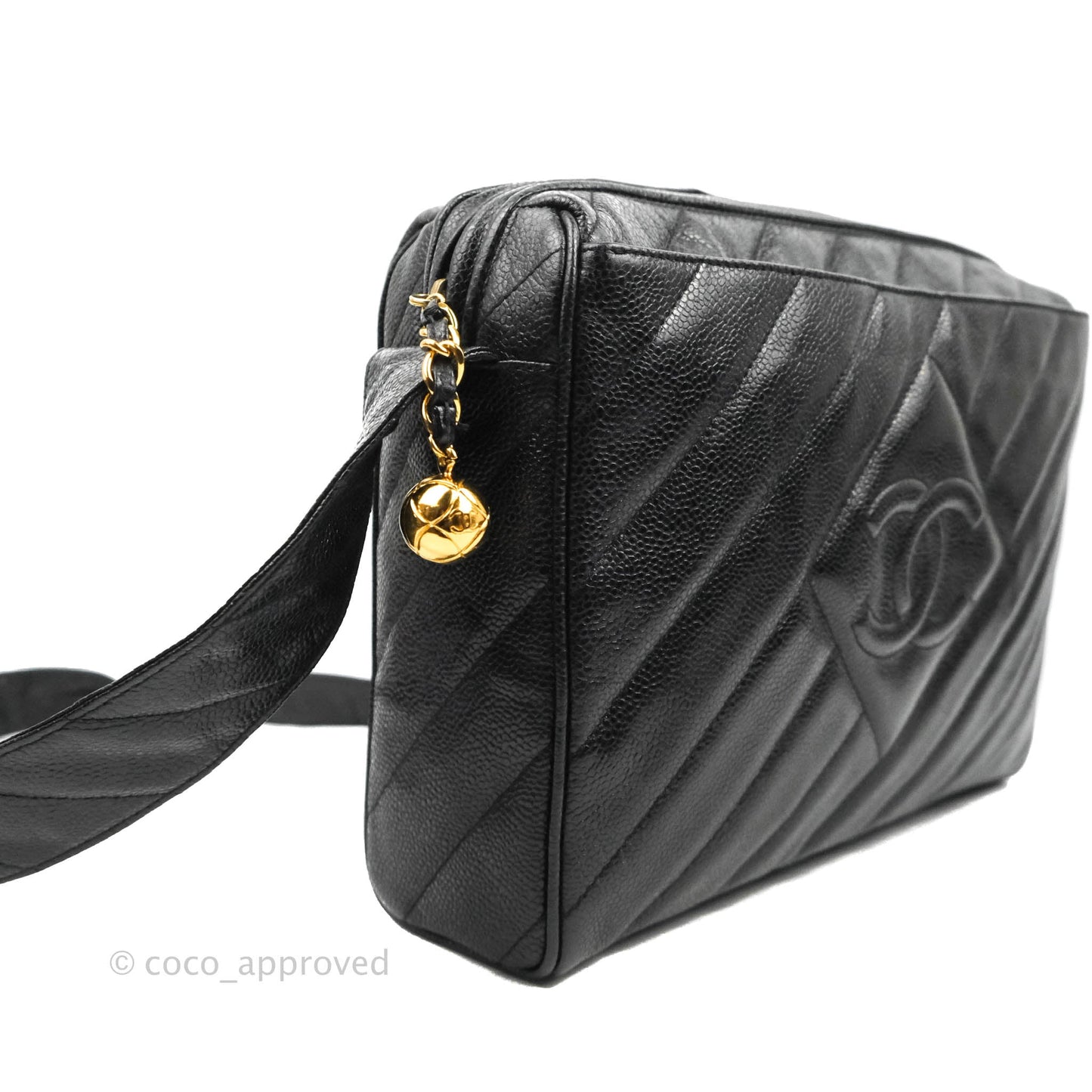 Chanel Vintage Large Camera Bag Black Caviar Gold Hardware