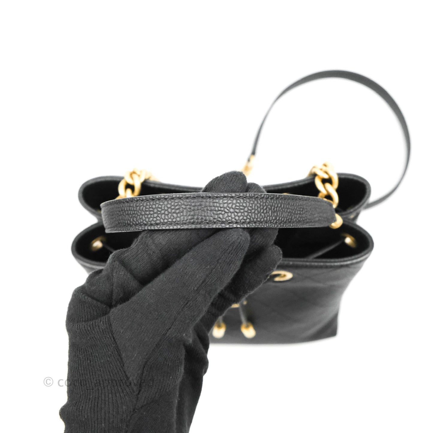 Chanel Black Grained Calfskin Drawstring Bucket Bag