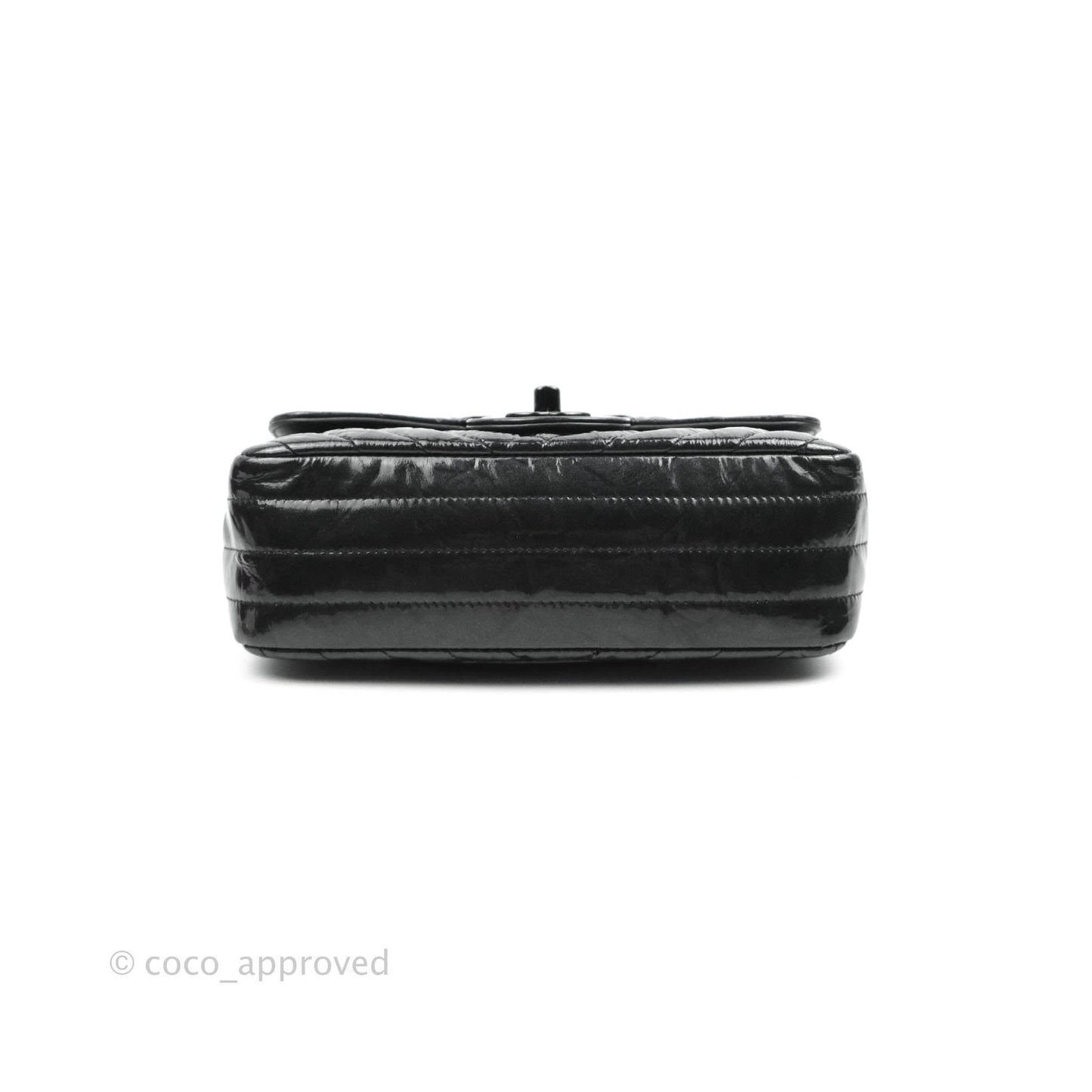 Chanel Chevron Mini Rectangular Flap Black Crumpled Patent So Black Hardware