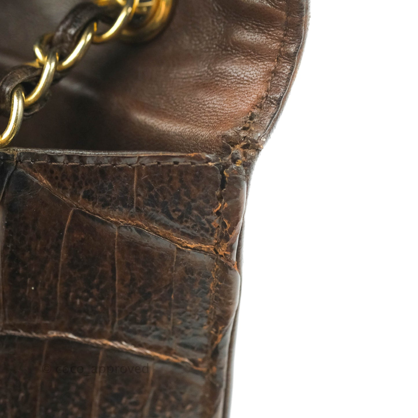 Chanel Vintage Brown Crocodile Leather Shoulder Bag Gold Hardware