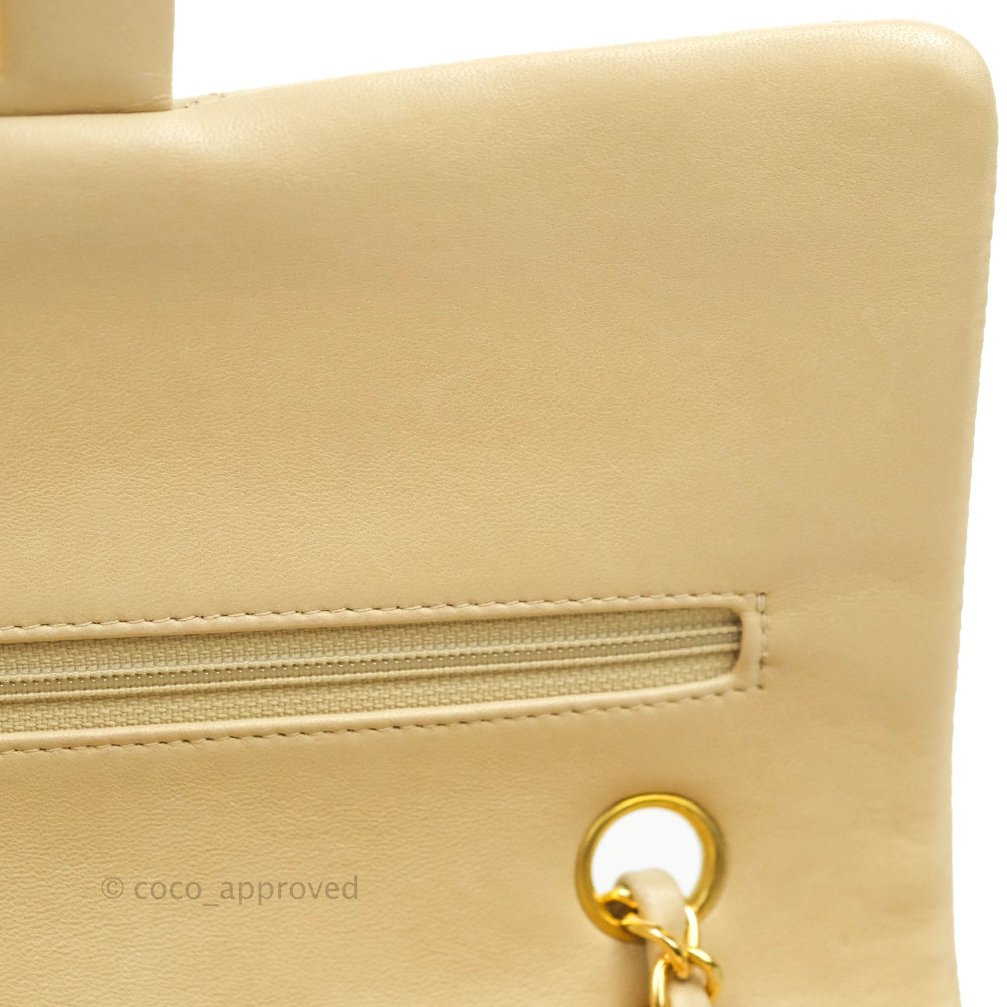 Chanel Vintage Classic M/L Medium Double Flap Bag Beige Lambskin 24K Gold Hardware