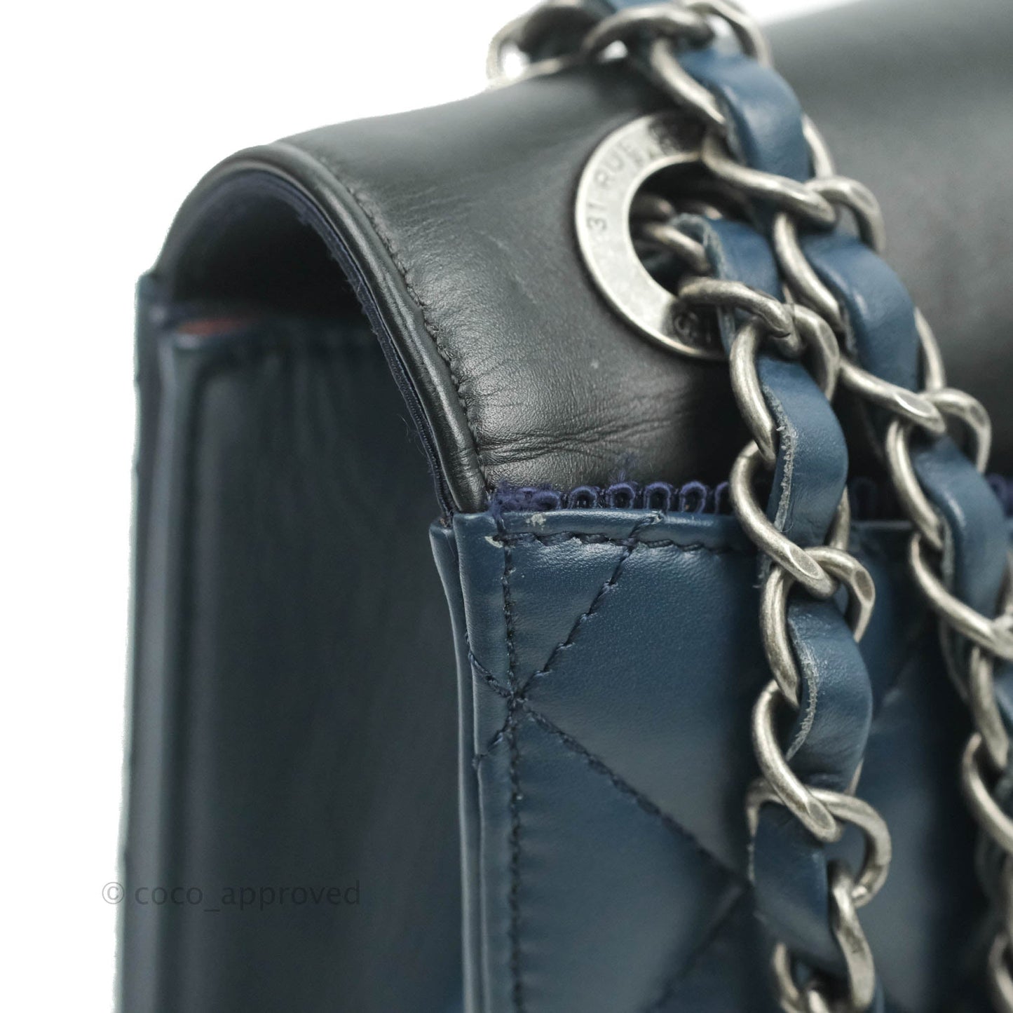 Chanel Quilted Ballerina Small Flap Bag Blue Black Ruthenium Hardware