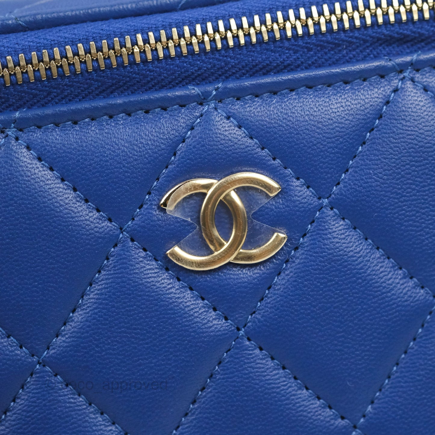 Chanel Vanity Rectangular Top Handle Blue Lambskin Gold Hardware