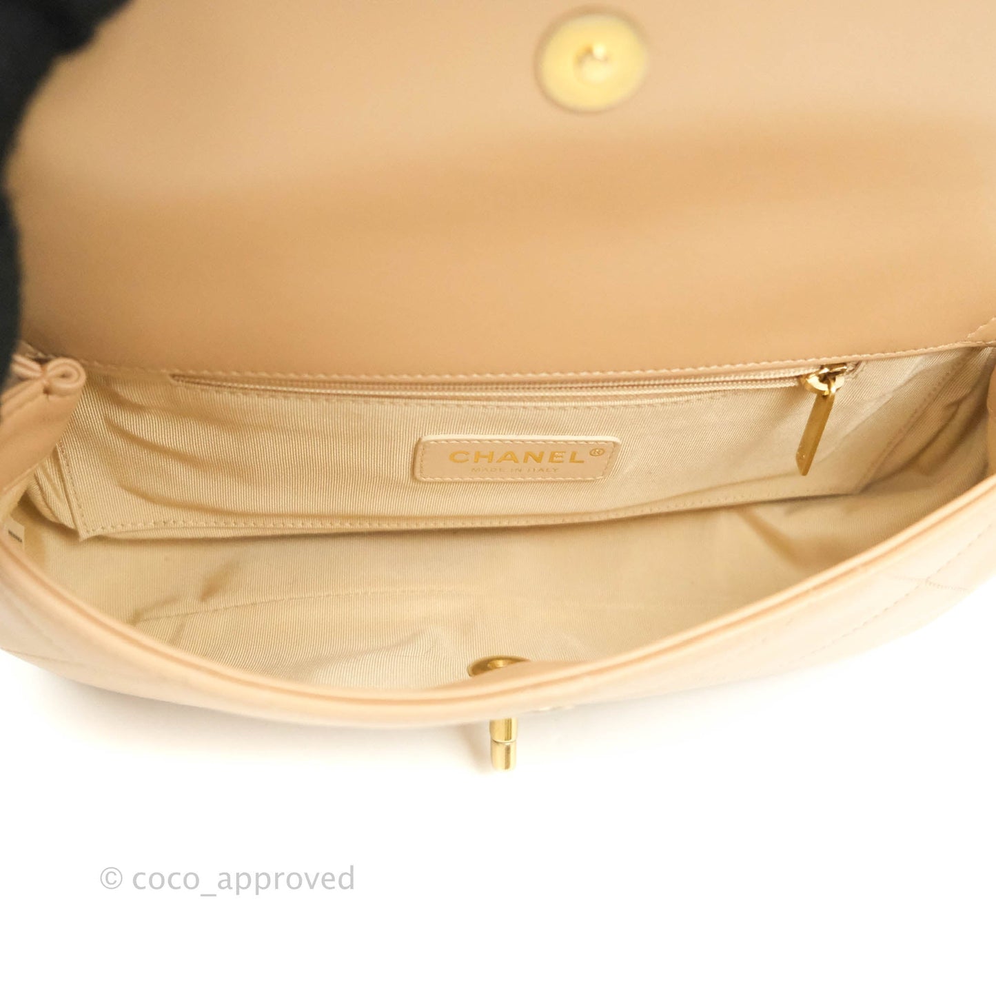 Chanel A Real Catch Quilted Flap Bag Beige Aged Gold Hardware