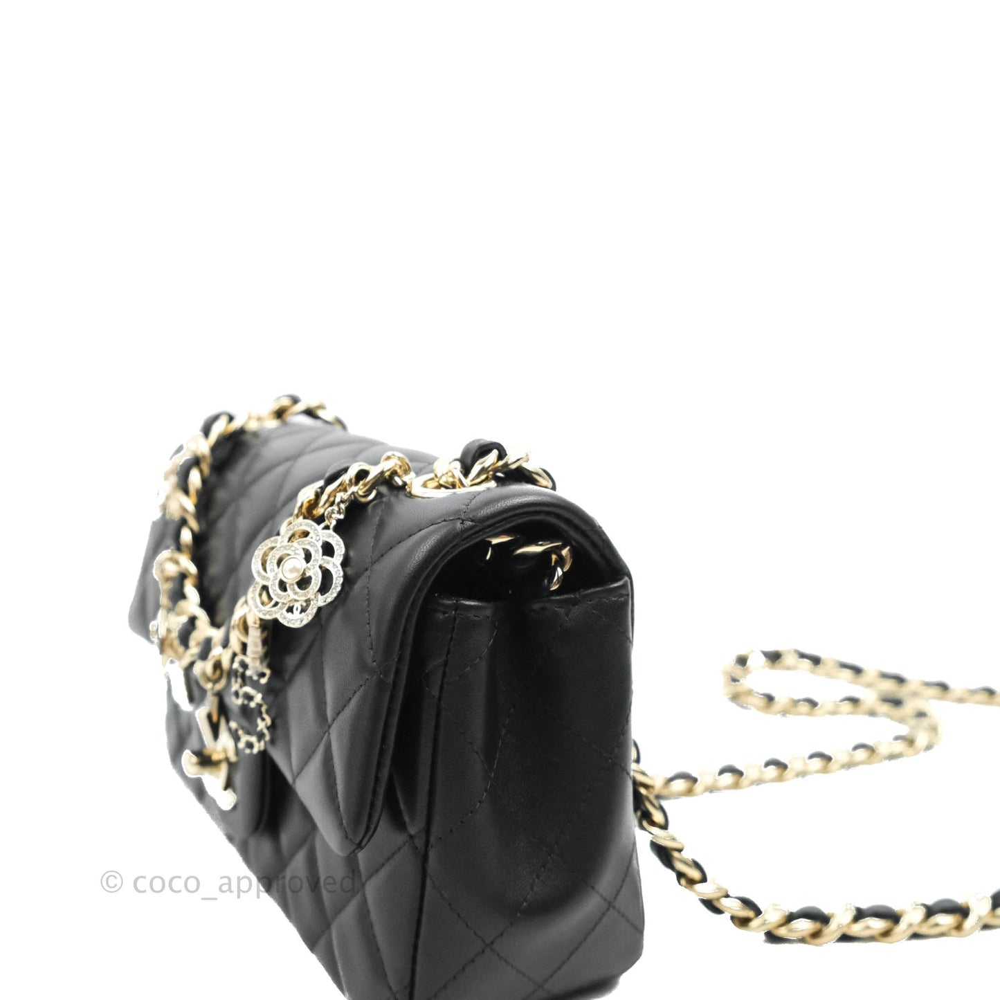 Chanel Quilted Mini Rectangular Lambskin Black Flap With Charms Gold Hardware 21C