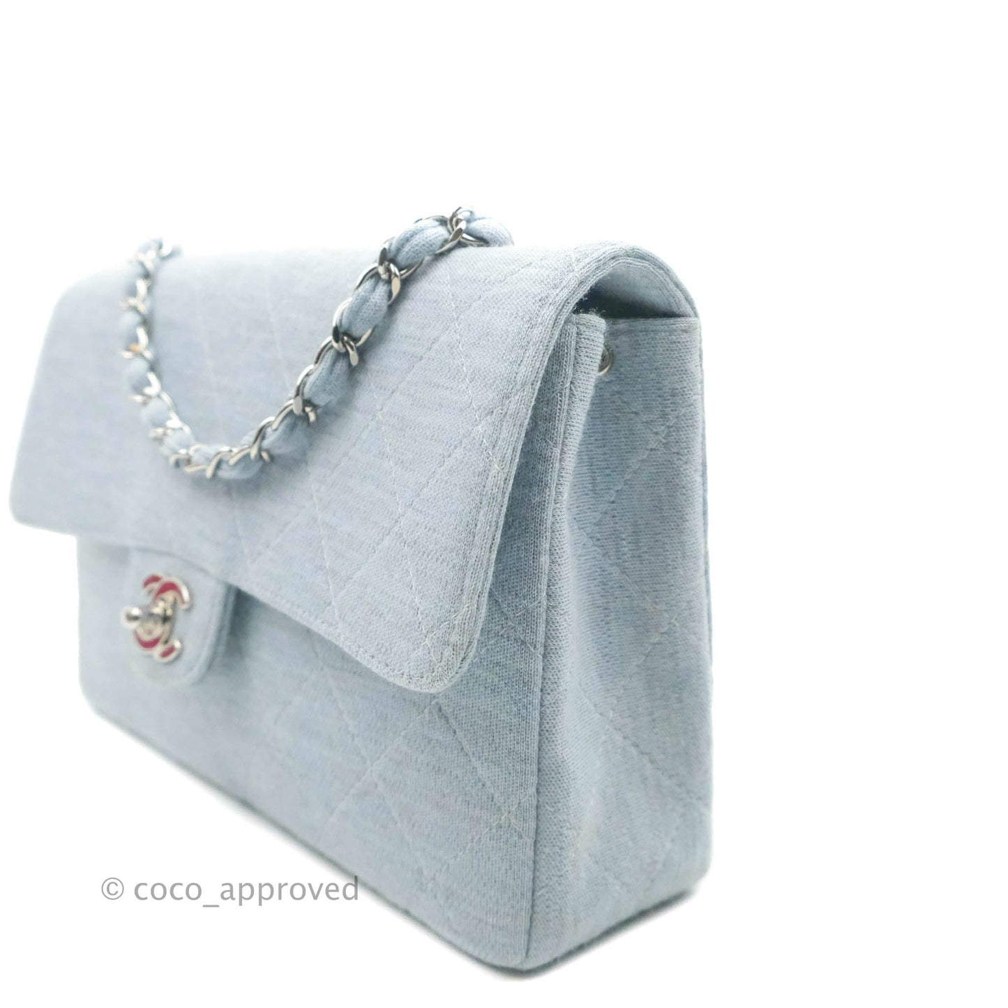 Chanel Jersey Quilted Medium Flap Light Blue Silver Hardware