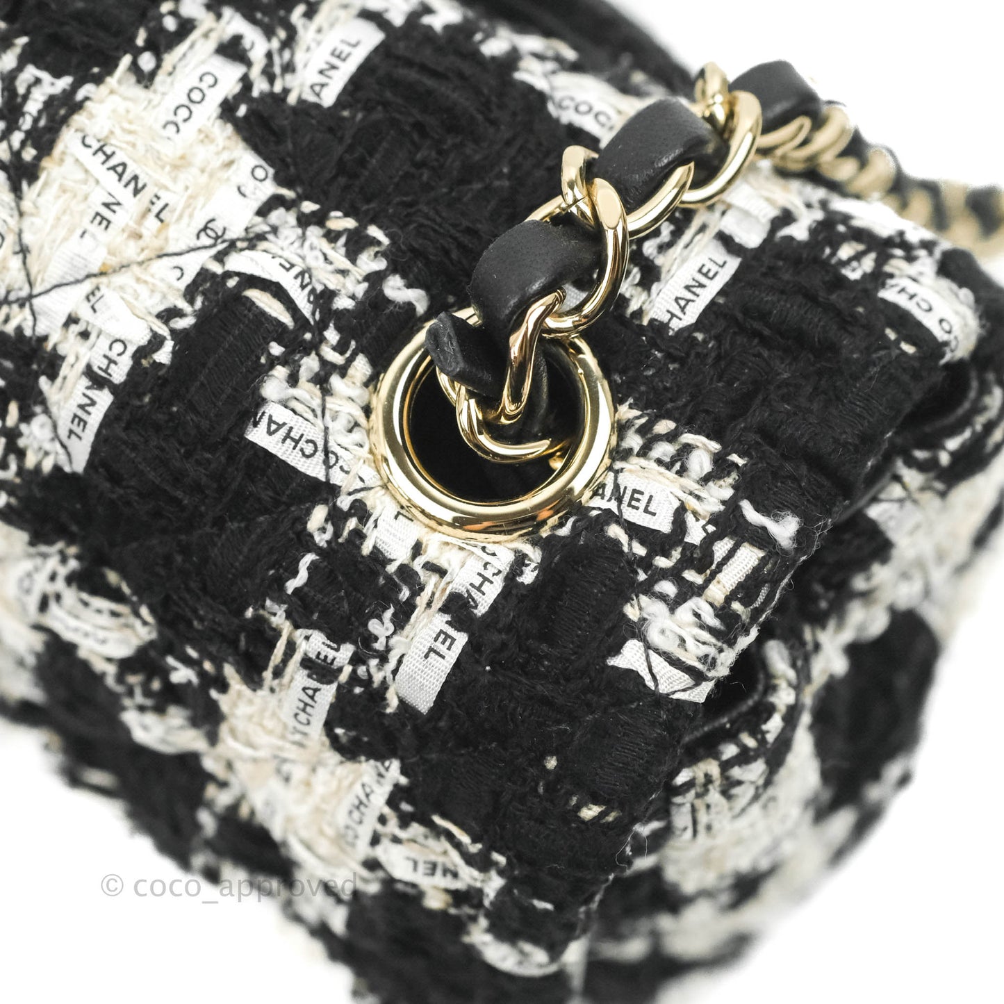 Chanel Quilted Mini Rectangular Flap Tweed Houndstooth Black & White Gold Hardware