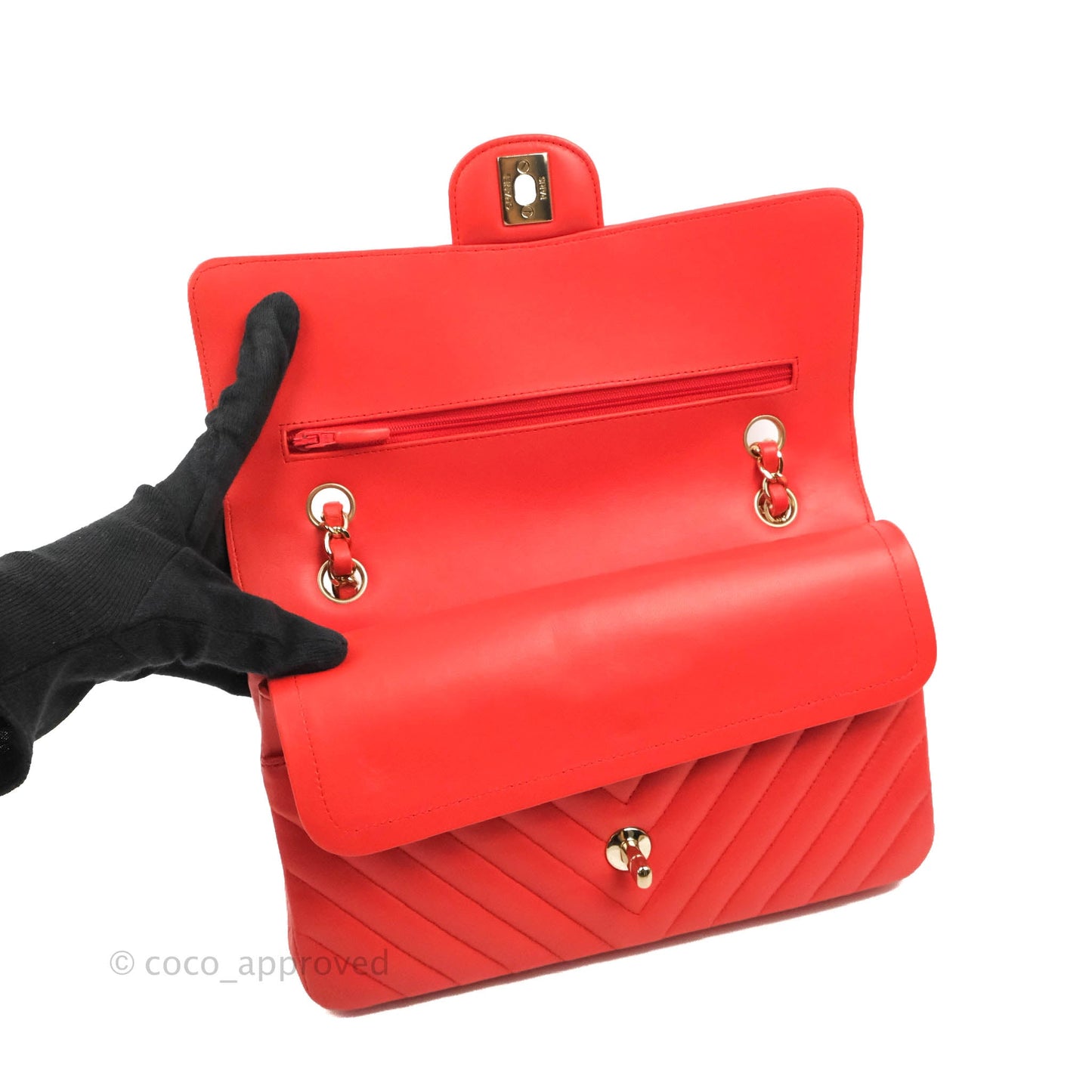 Chanel Classic M/L Medium Double Flap Brick Red Lambskin Gold Hardware