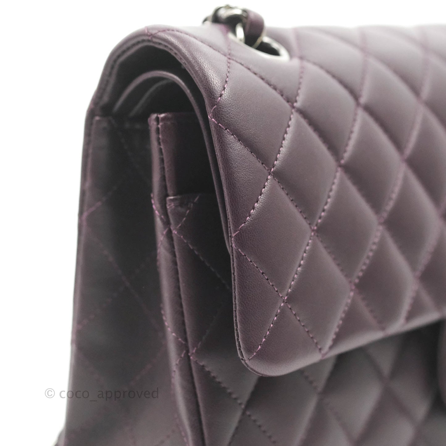 Chanel Classic M/L Medium Flap Quilted Purple Burgundy Lambskin Silver Hardware
