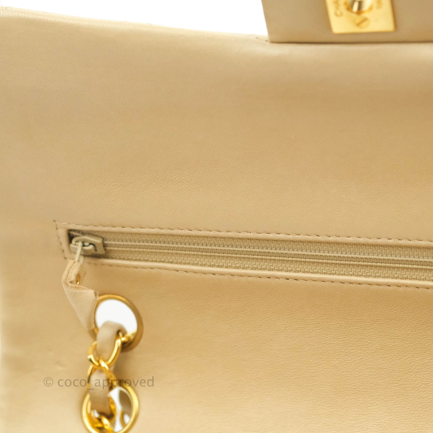 Chanel Vintage Classic M/L Medium Double Flap Bag Beige Lambskin 24K Gold Hardware