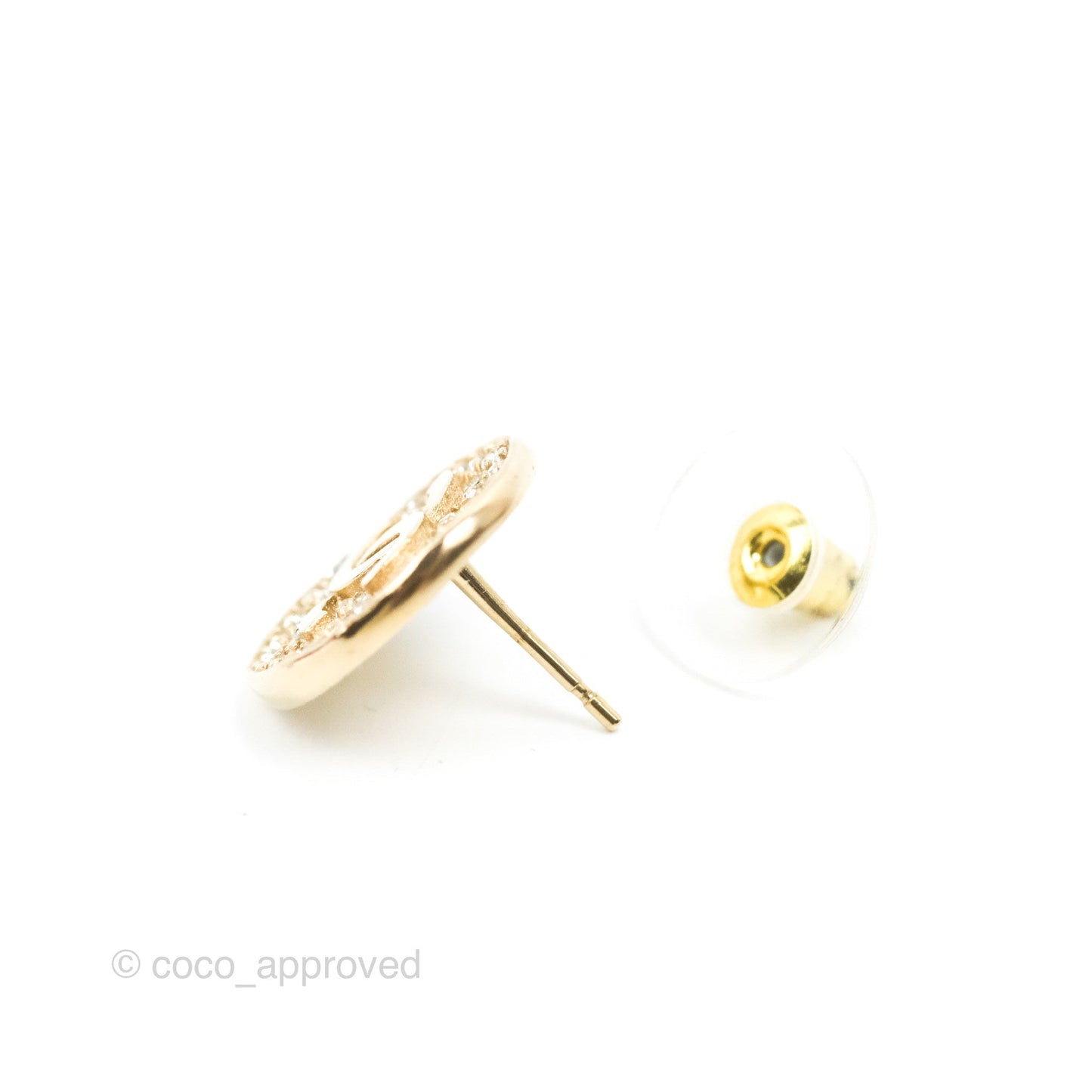 Chanel Round CC Crystal Earrings Gold Tone 21K