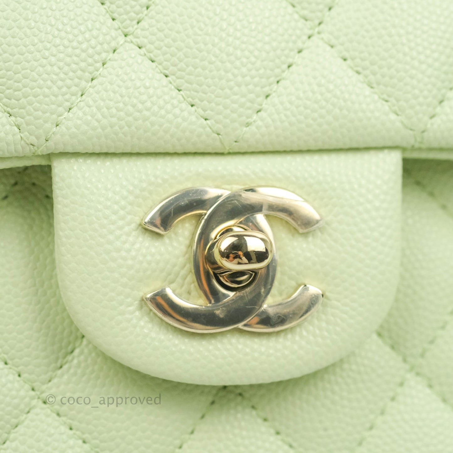 Chanel Small Classic Quilted Flap Pastel Green Caviar Gold Hardware