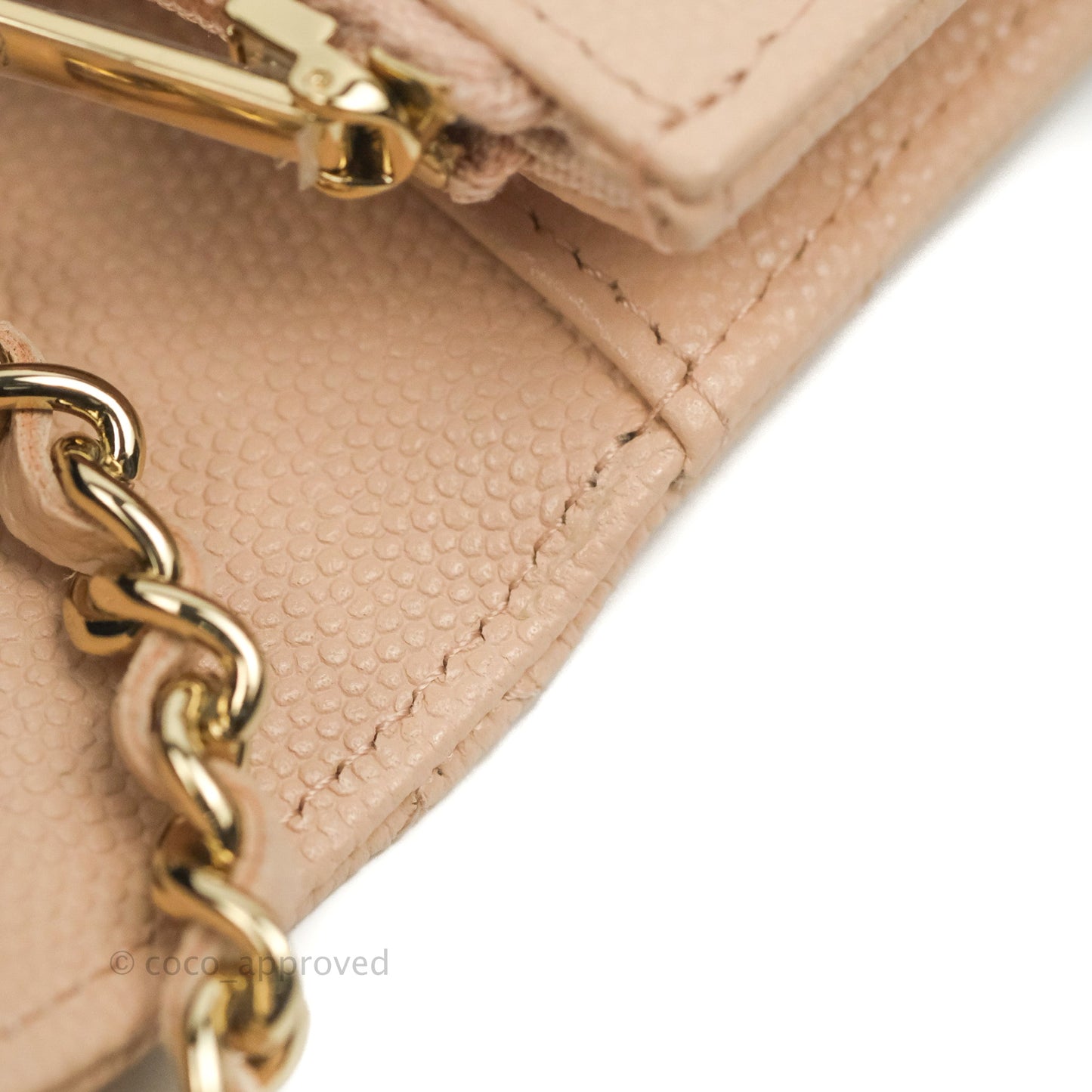 Chanel Quilted Classic Wallet on Chain WOC Light Beige Caviar Gold Hardware