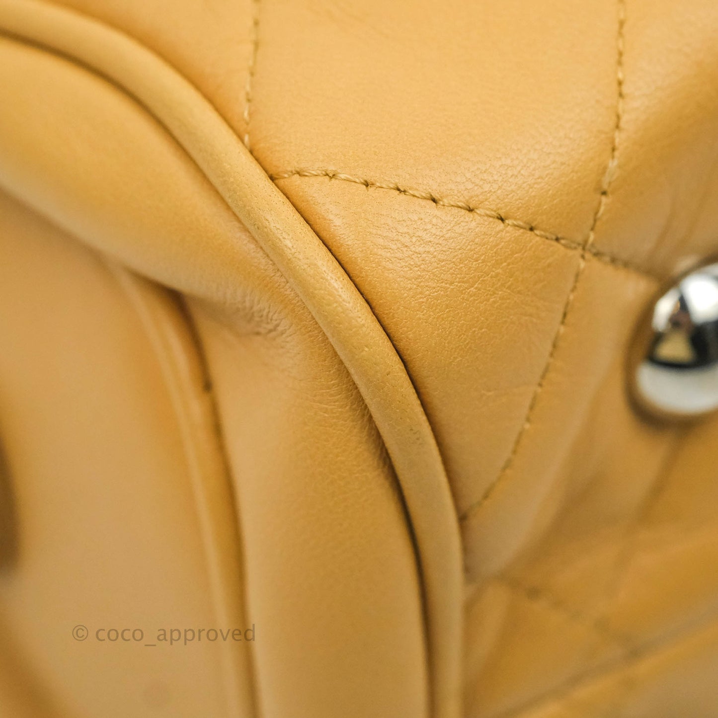 Chanel Quilted Bowling Bag Beige Lambskin Silver Hardware