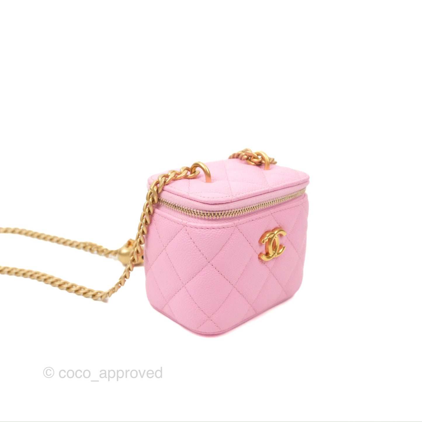 Chanel Quilted Heart Crush Mini Vanity With Chain Pink Caviar Aged Gold Hardware