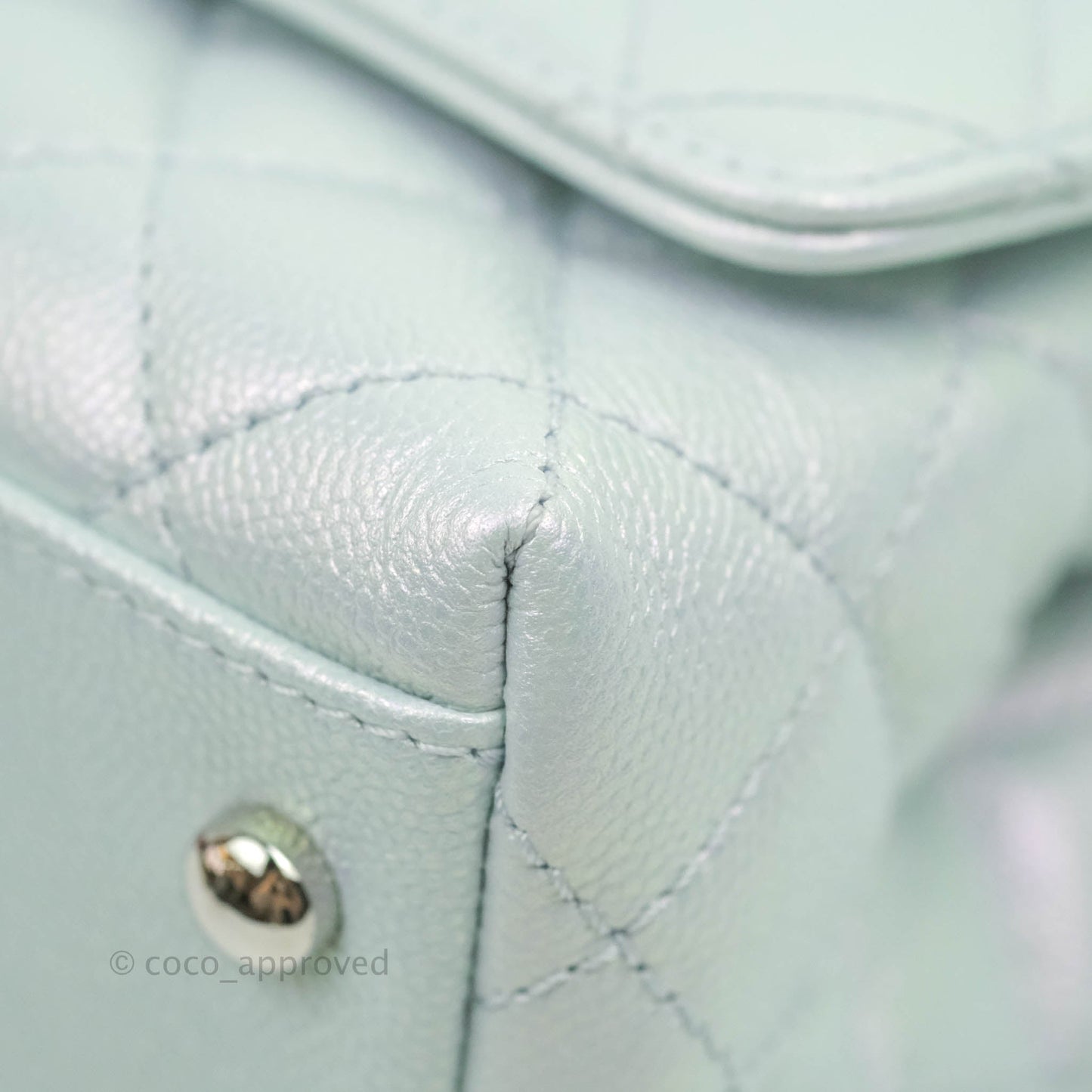 Chanel Mini Coco Handle Quilted Iridescent Light Blue Caviar Rainbow Hardware