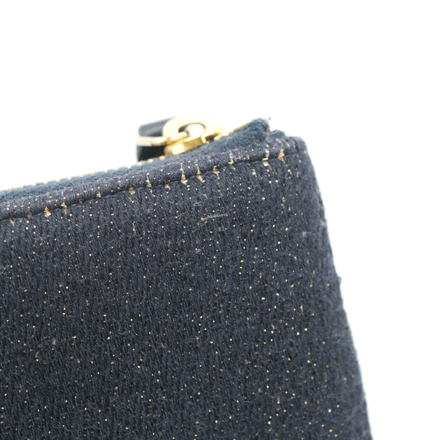 Chanel Mini Deauville O Case Navy Glitter Canvas Gold Hardware