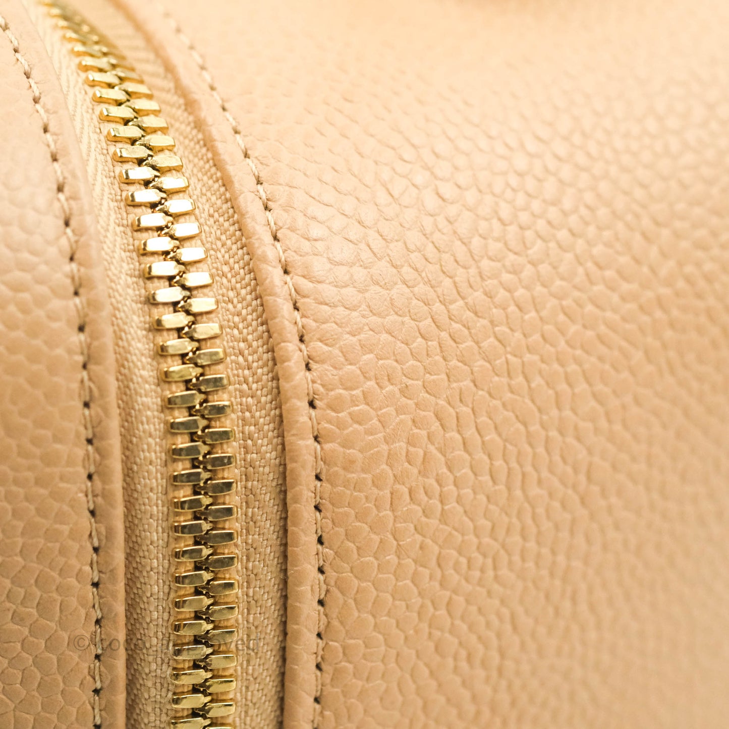 Chanel Quilted Large CC Filigree Vanity Case Beige Caviar Gold Hardware