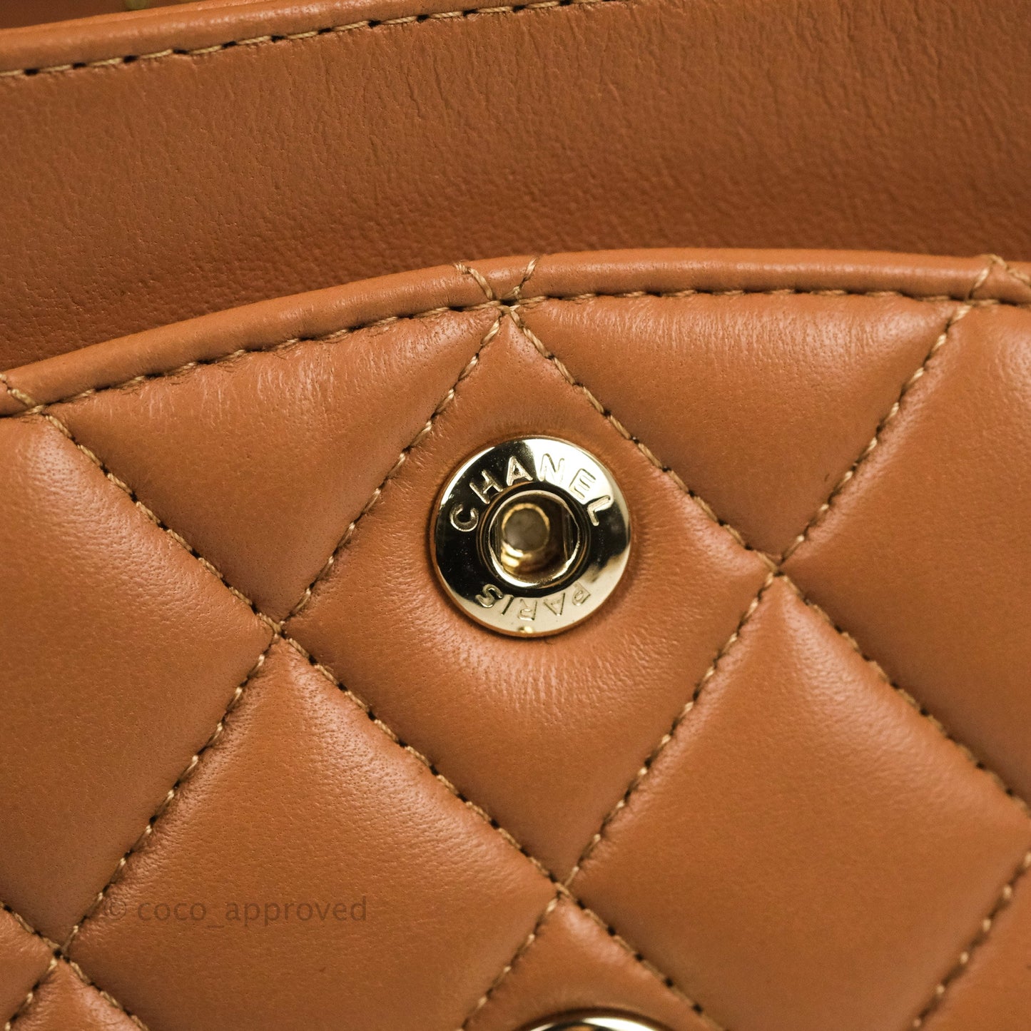 Chanel Small Classic Quilted Flap Dark Beige Caramel Lambskin Gold Hardware 21P
