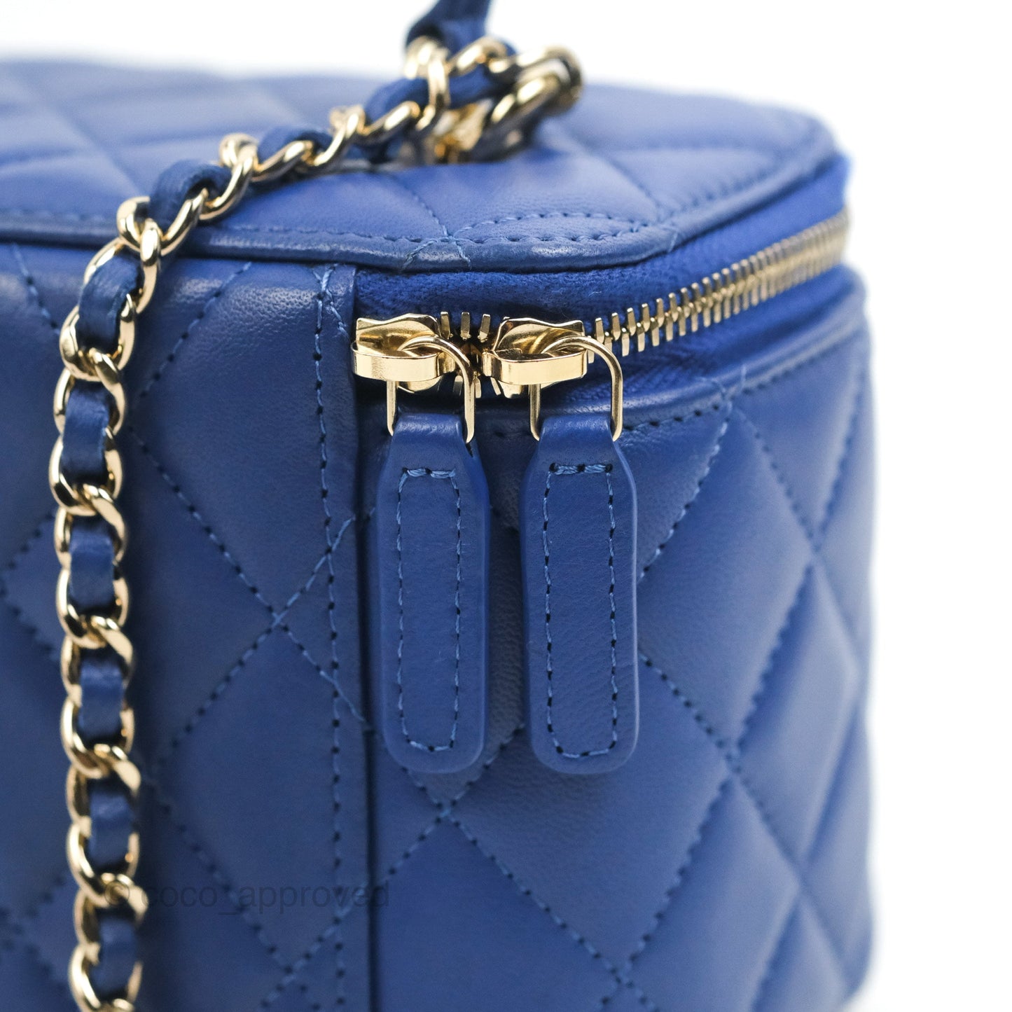 Chanel Vanity Rectangular Top Handle Blue Lambskin Gold Hardware
