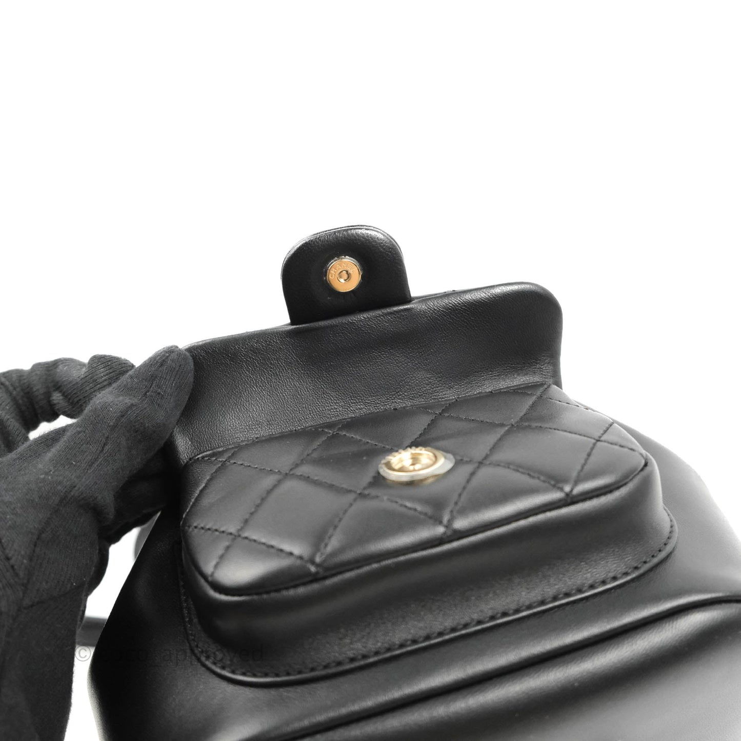 Chanel Quilted Small Duma Drawstring Backpack Black Lambskin 22A