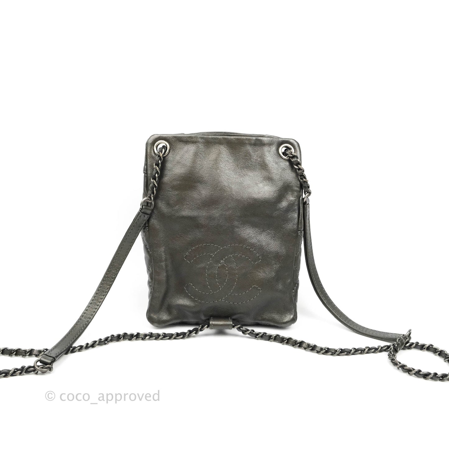 Chanel Chain Backpack Metallic Grey Lambskin Ruthenium Hardware