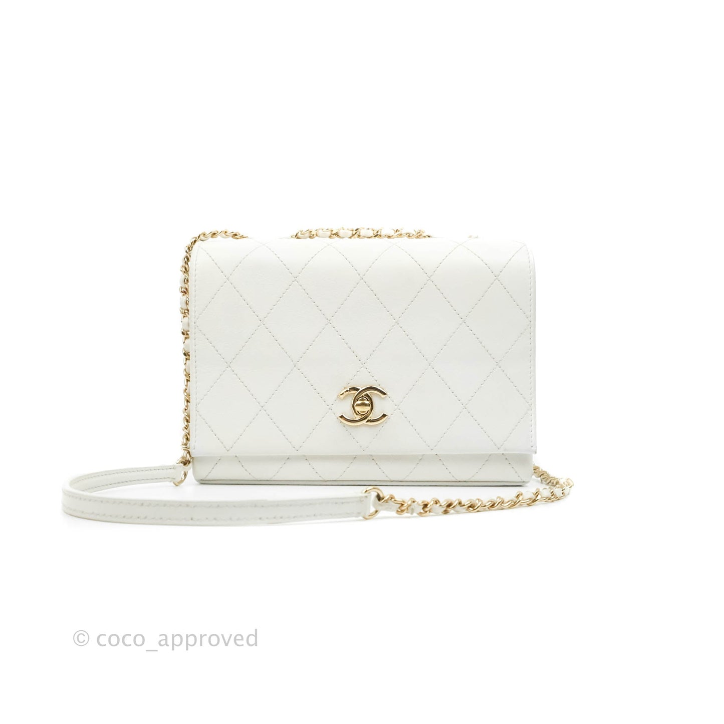 Chanel Flap Bag White Calfskin Gold Hardware 19S
