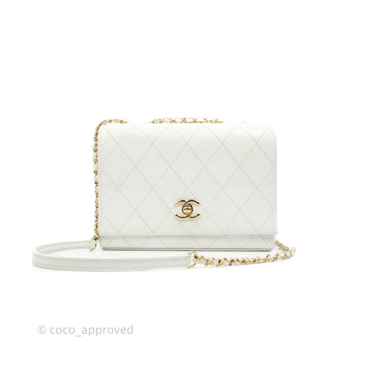 Chanel Flap Bag White Calfskin Gold Hardware 19S