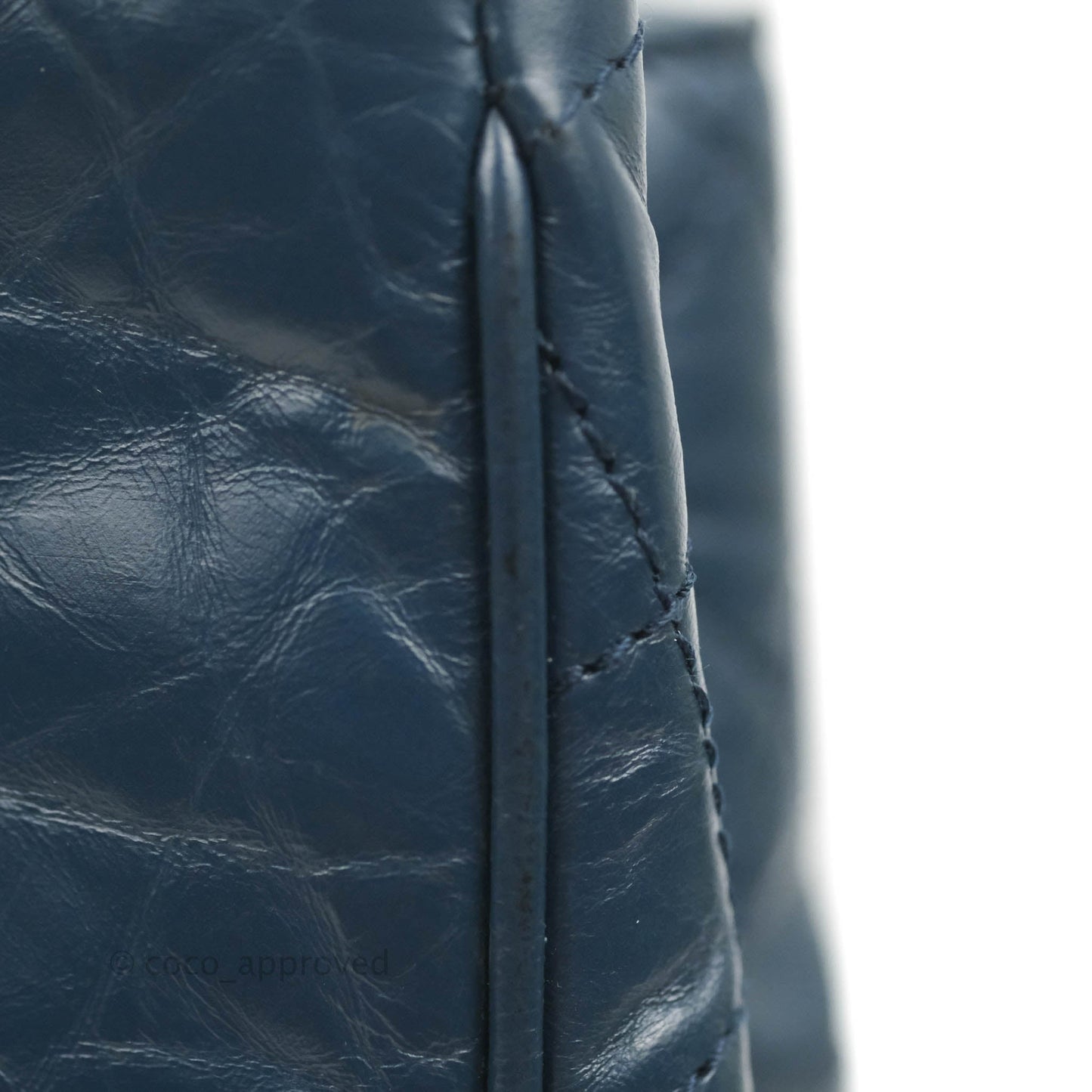 Chanel Drawstring Bucket Bag Dark Blue Aged Calfskin Silver Hardware