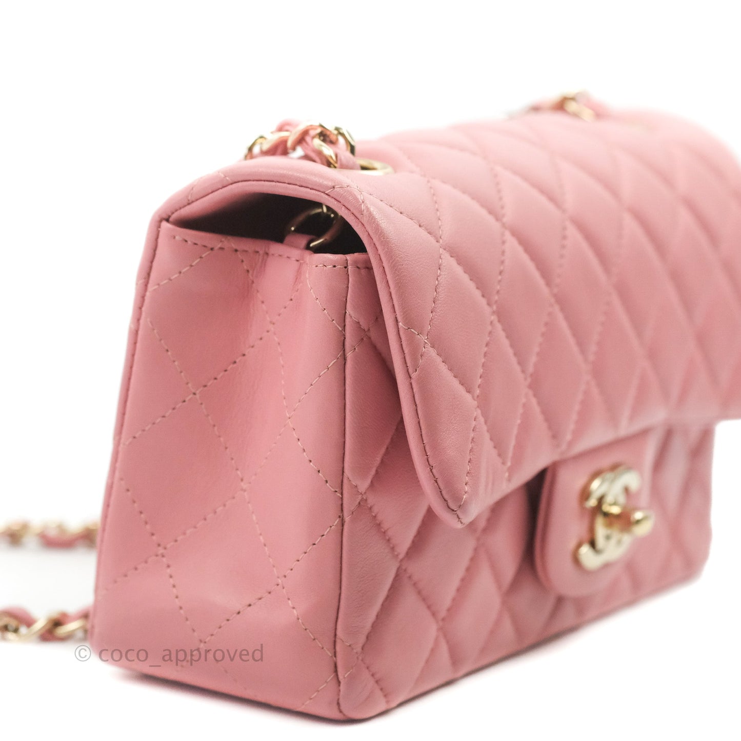 Chanel Quilted Mini Rectangular Flap Pink Lambskin Gold Hardware