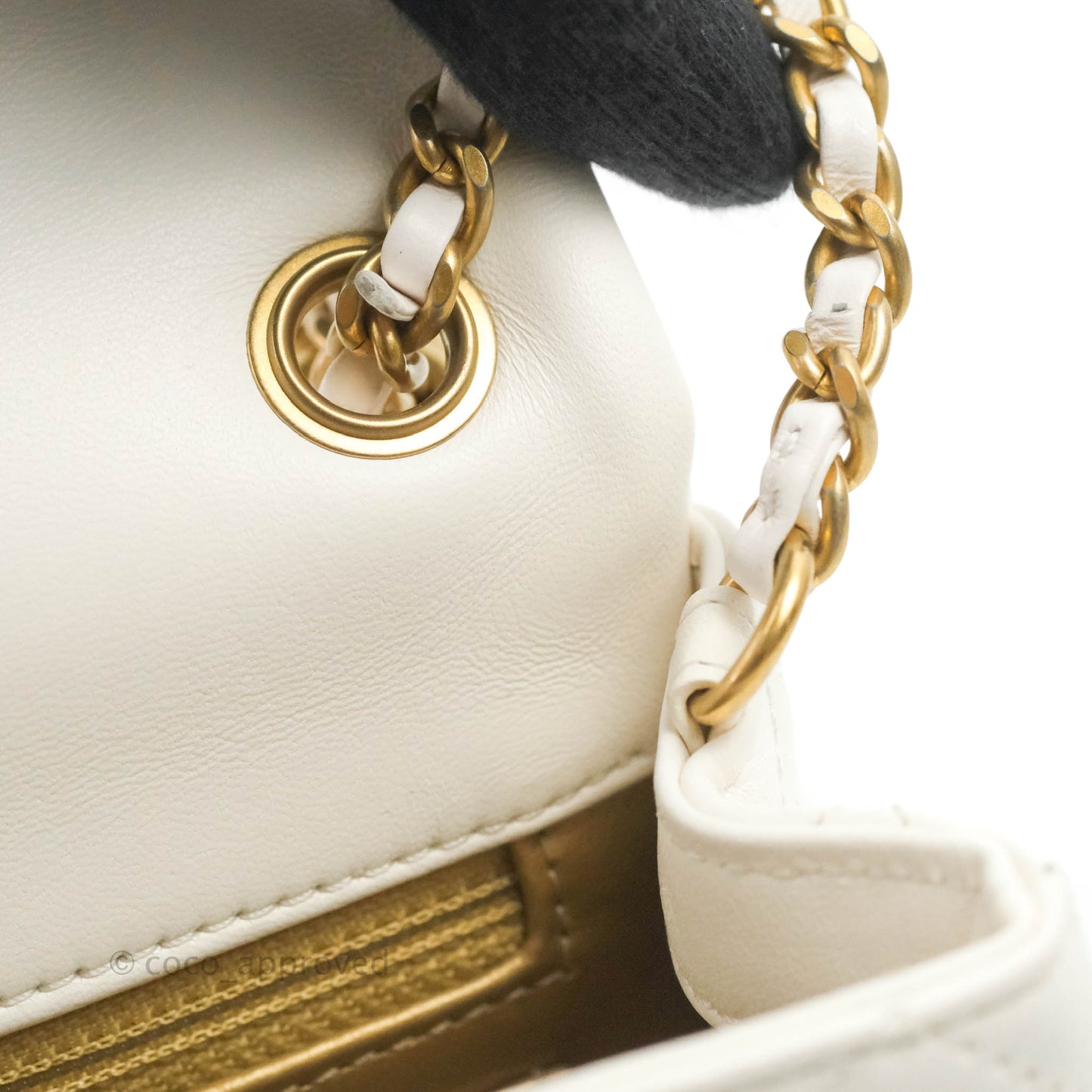 Chanel Mini Rectangular Pearl Crush Quilted White Lambskin Aged Gold Hardware