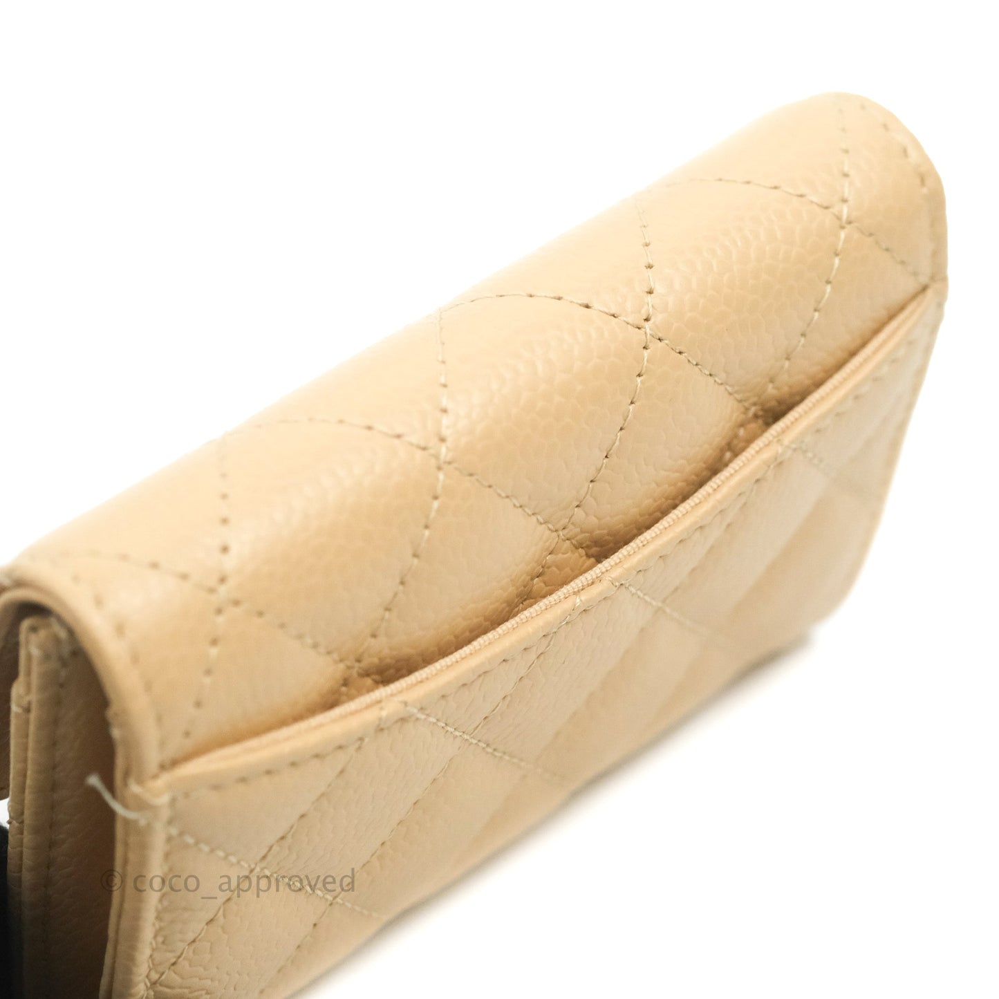 Chanel Quilted Flap Card Holder Beige Caviar Gold Hardware