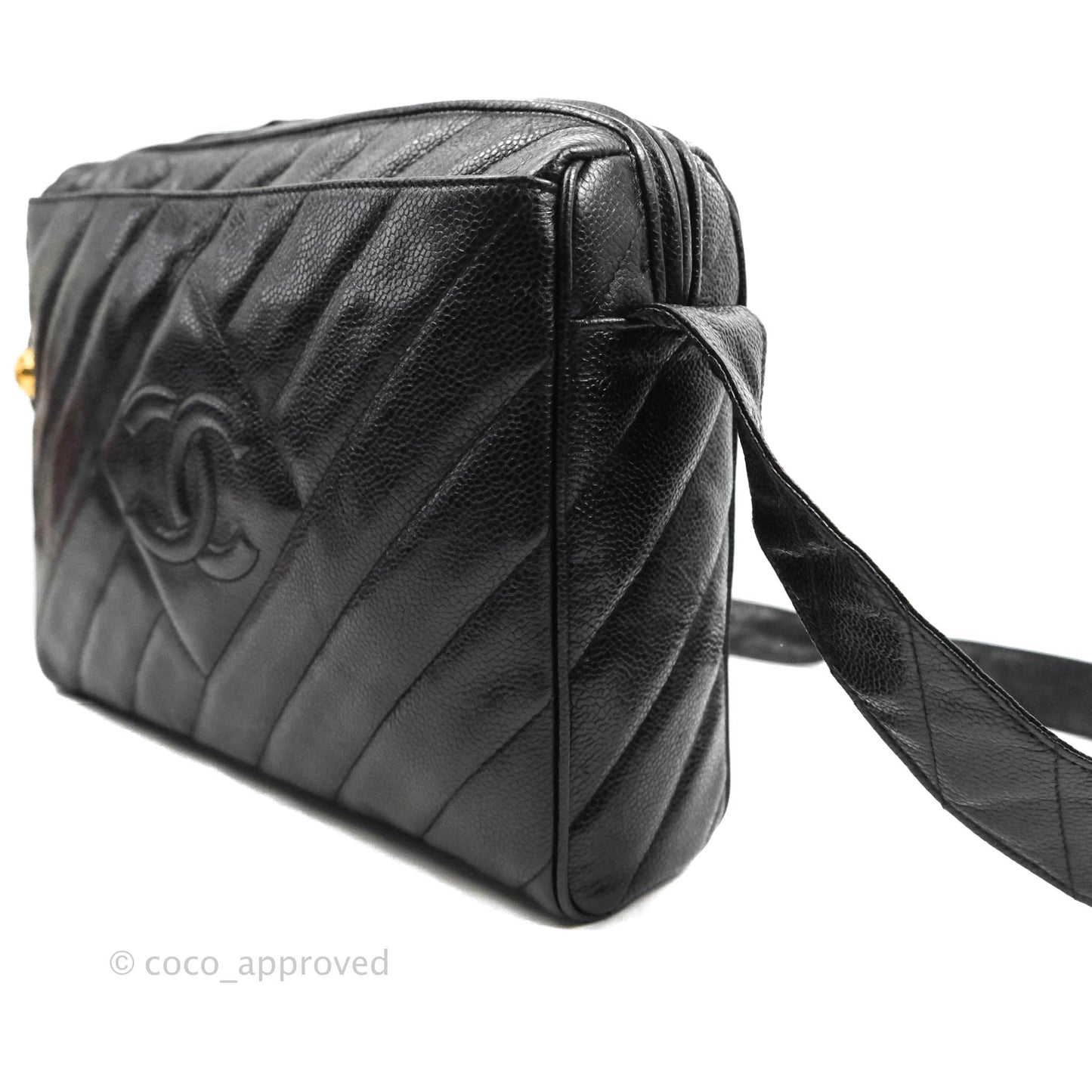 Chanel Vintage Large Camera Bag Black Caviar Gold Hardware